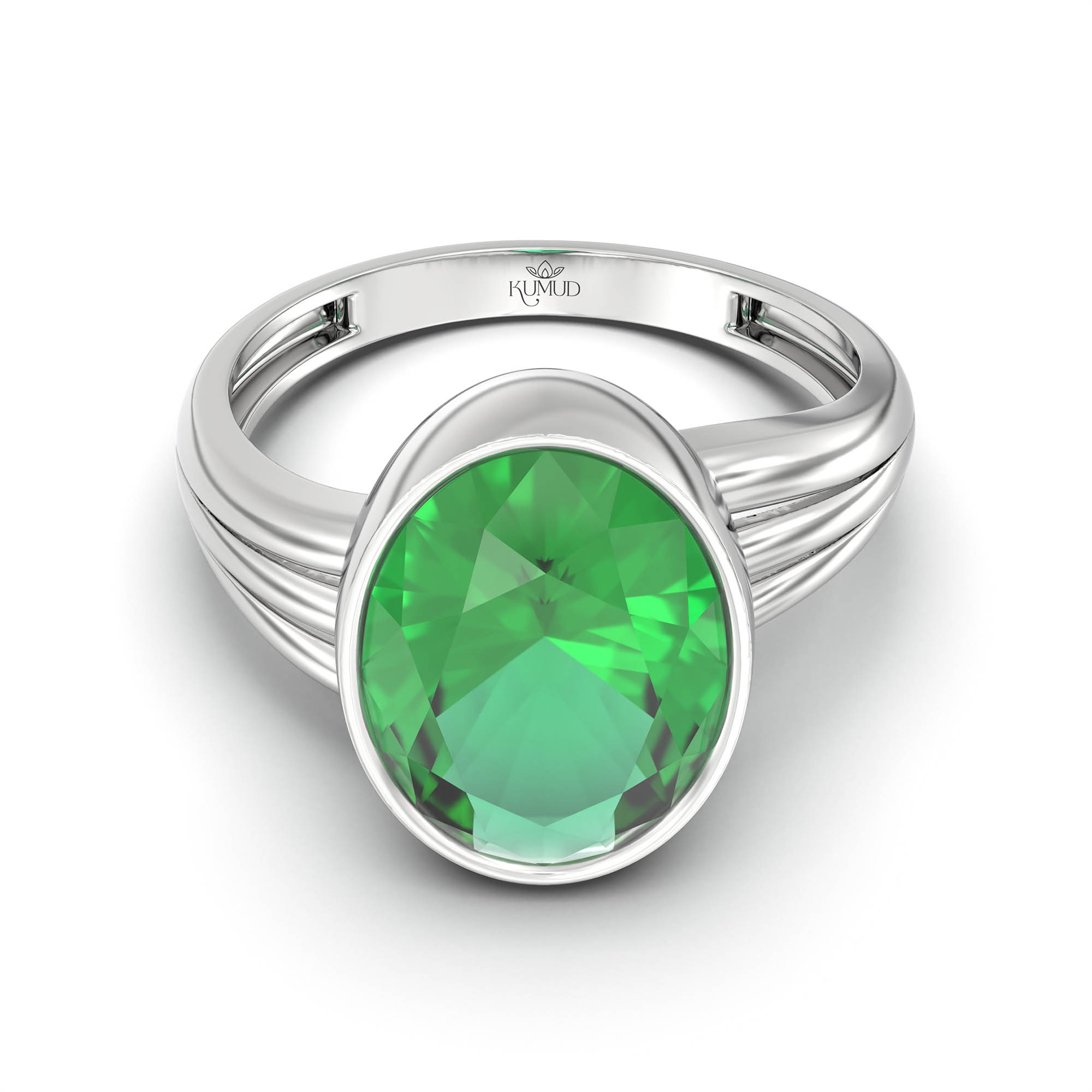 Emerald (Panna) Ring for Women in 925 Sterling Silver – Oval 11x8 mm, Bezel Setting, 4 g (Design K14-10) thumbnail