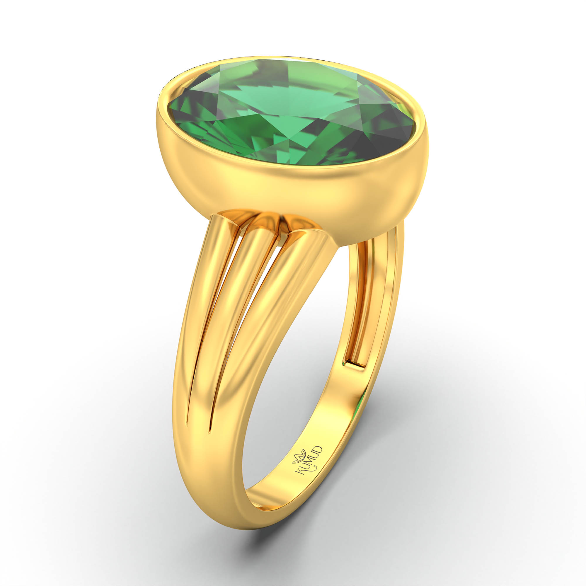 Emerald (Panna) Ring for Women in 22K Yellow Gold – Oval 11x8 mm, Bezel Setting, 4 g (Design K14-10) thumbnail