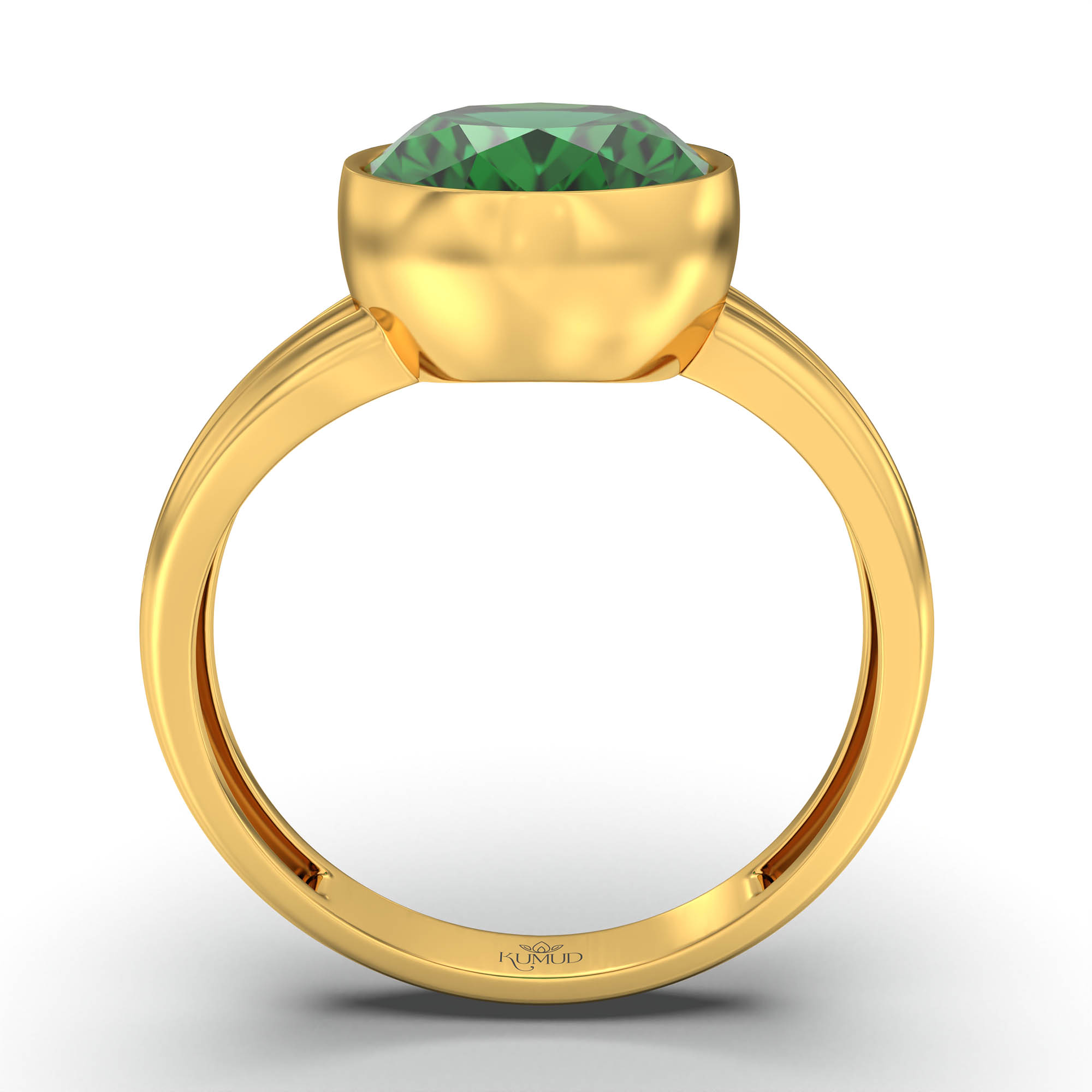 Emerald (Panna) Ring for Women in 22K Yellow Gold – Oval 11x8 mm, Bezel Setting, 4 g (Design K14-10) thumbnail