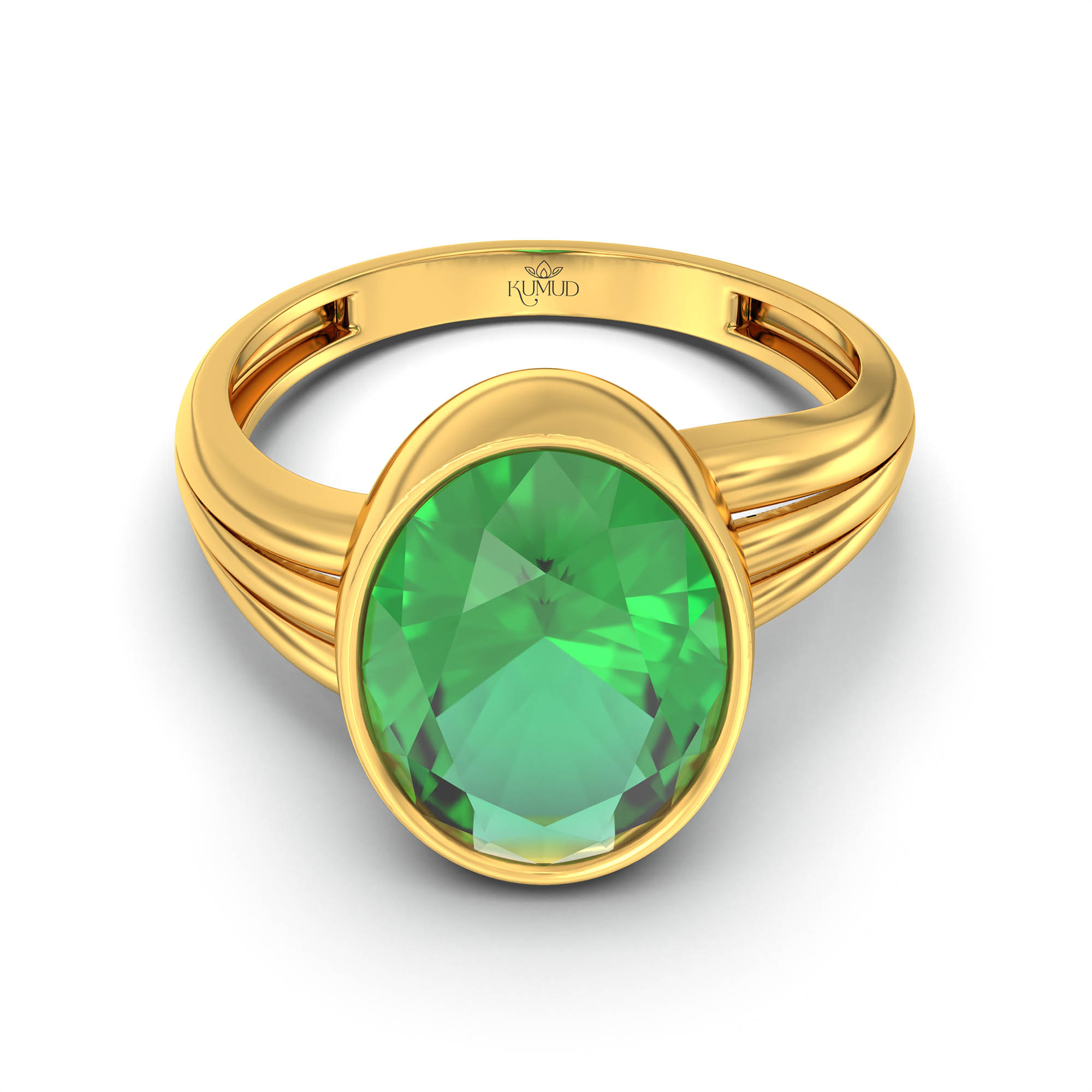 Emerald (Panna) Ring for Women in 22K Yellow Gold – Oval 11x8 mm, Bezel Setting, 4 g (Design K14-10) thumbnail