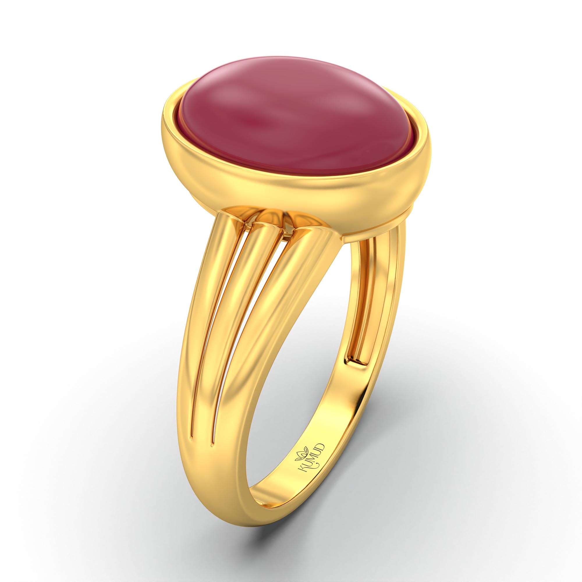 Ruby (Manik) Ring for Women in 22K Yellow Gold – Oval Cabochon 11x8 mm, Bezel Setting, 4 g (Design K14-10) thumbnail