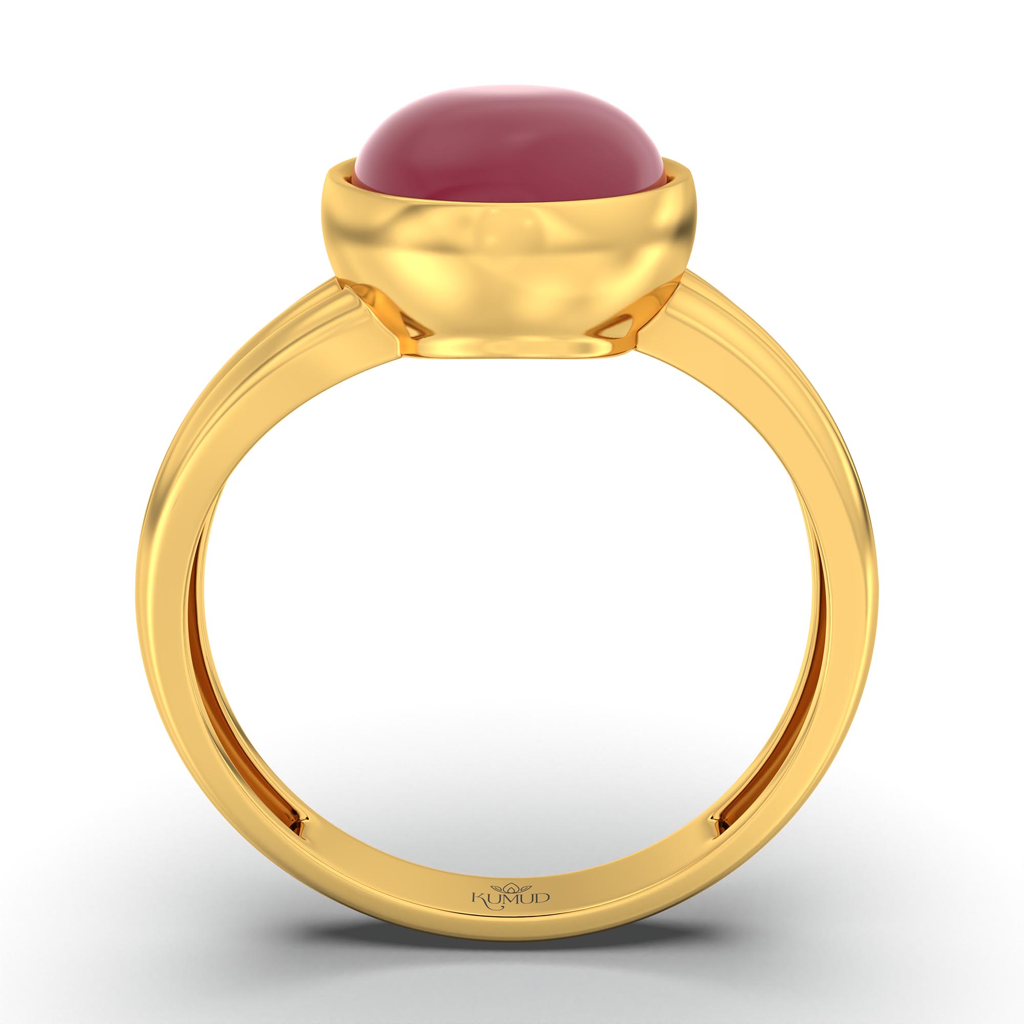 Ruby (Manik) Ring for Women in 22K Yellow Gold – Oval Cabochon 11x8 mm, Bezel Setting, 4 g (Design K14-10) thumbnail