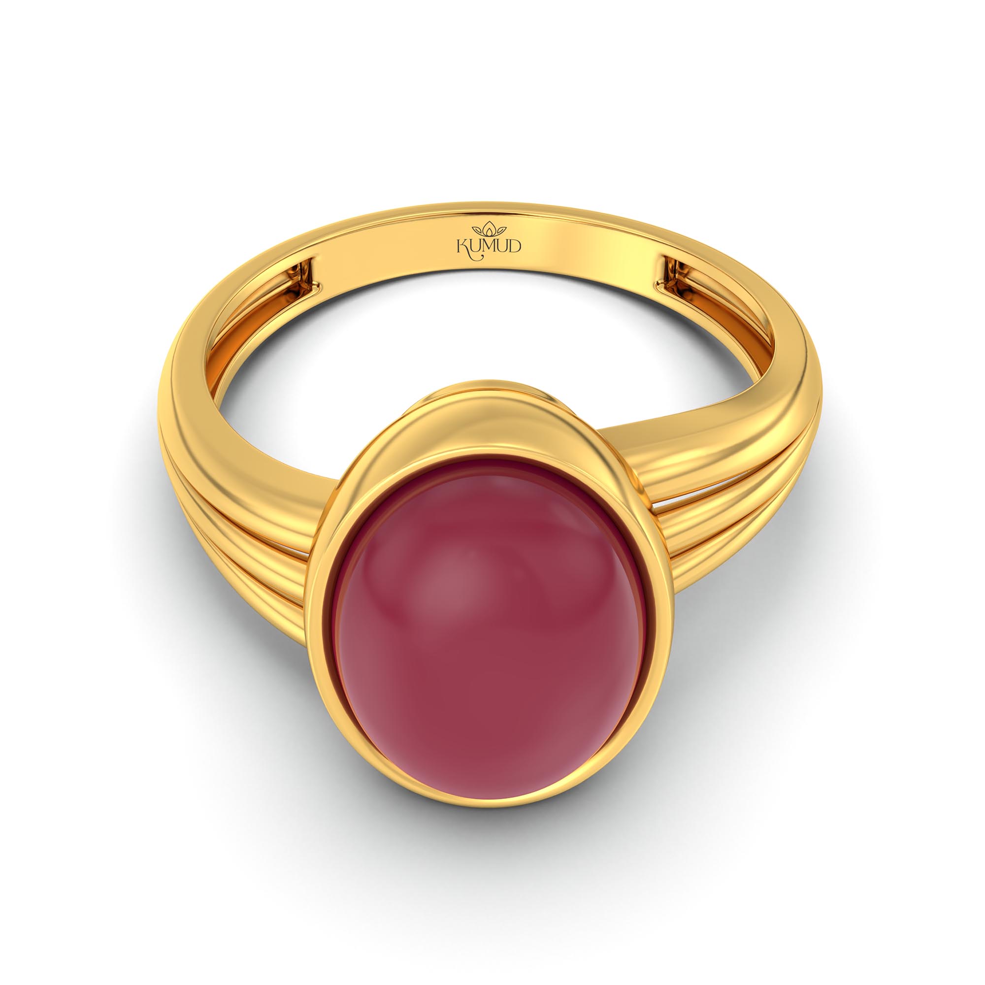 Ruby (Manik) Ring for Women in 22K Yellow Gold – Oval Cabochon 11x8 mm, Bezel Setting, 4 g (Design K14-10) thumbnail