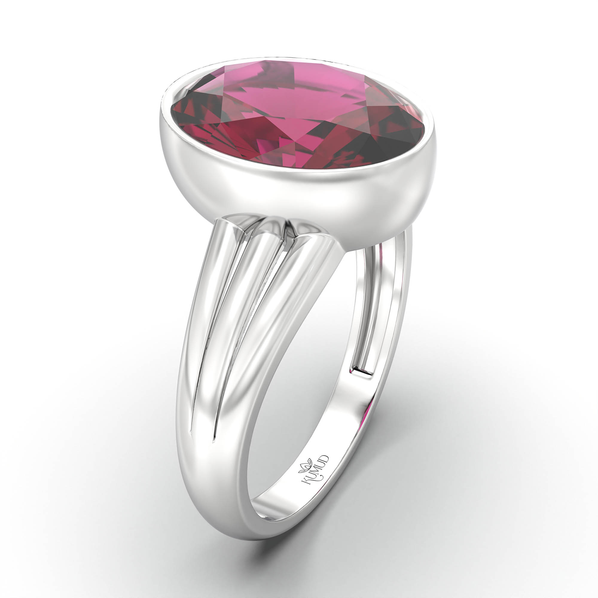 Ruby (Manik) Ring for Women in 18K White Gold – Oval 11x8 mm, Bezel Setting, 4 g (Design K14-10) thumbnail