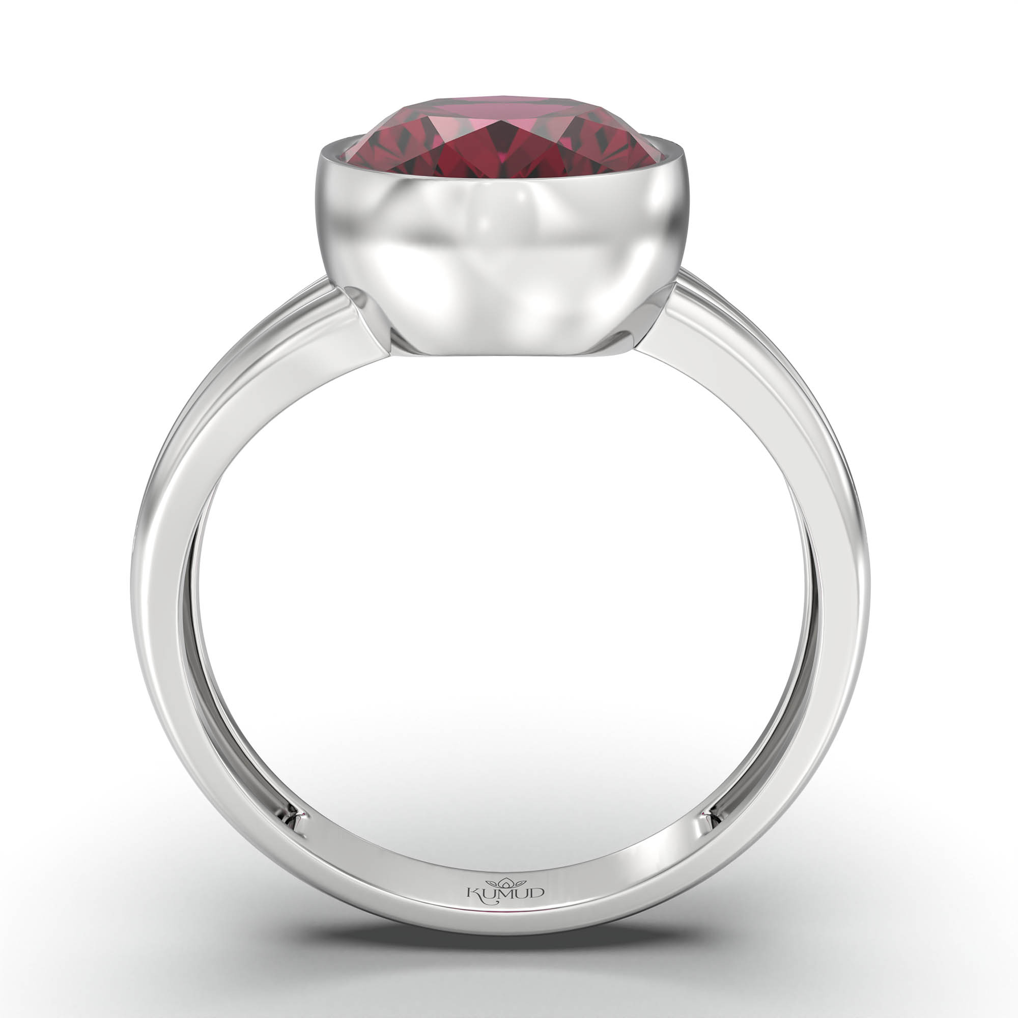Ruby (Manik) Ring for Women in 18K White Gold – Oval 11x8 mm, Bezel Setting, 4 g (Design K14-10) thumbnail