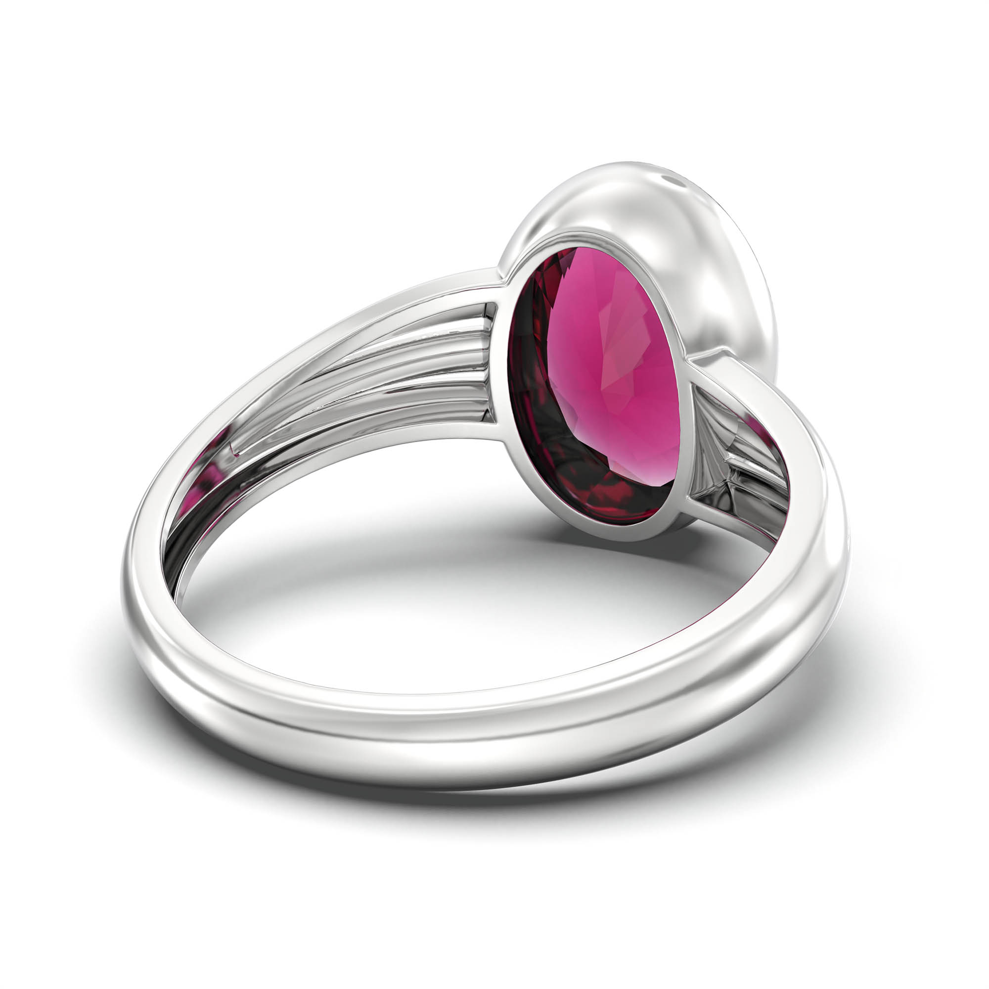 Ruby (Manik) Ring for Women in 18K White Gold – Oval 11x8 mm, Bezel Setting, 4 g (Design K14-10) thumbnail