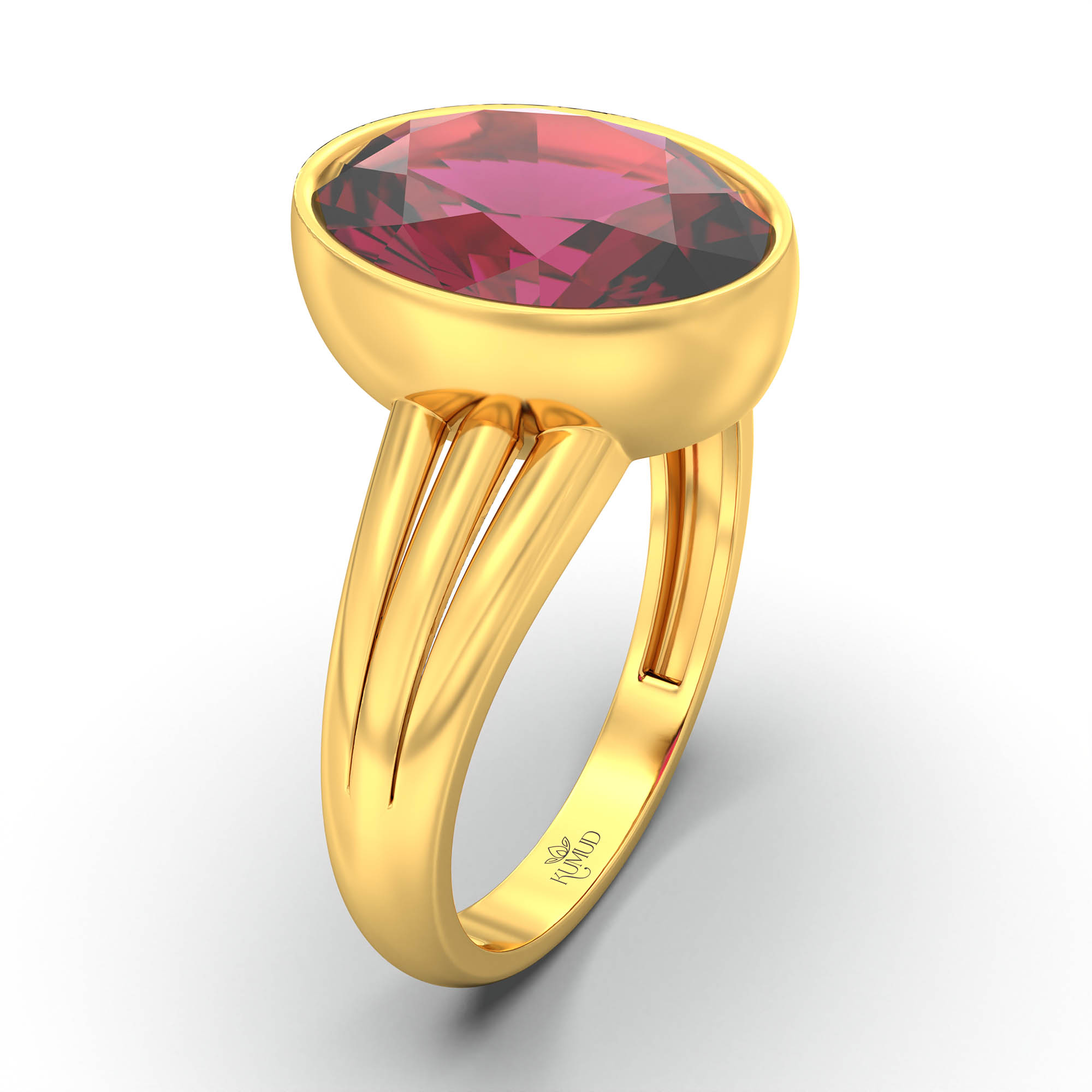 Ruby (Manik) Ring for Women in 22K Yellow Gold – Oval 11x8 mm, Bezel Setting, 4 g (Design K14-10) thumbnail