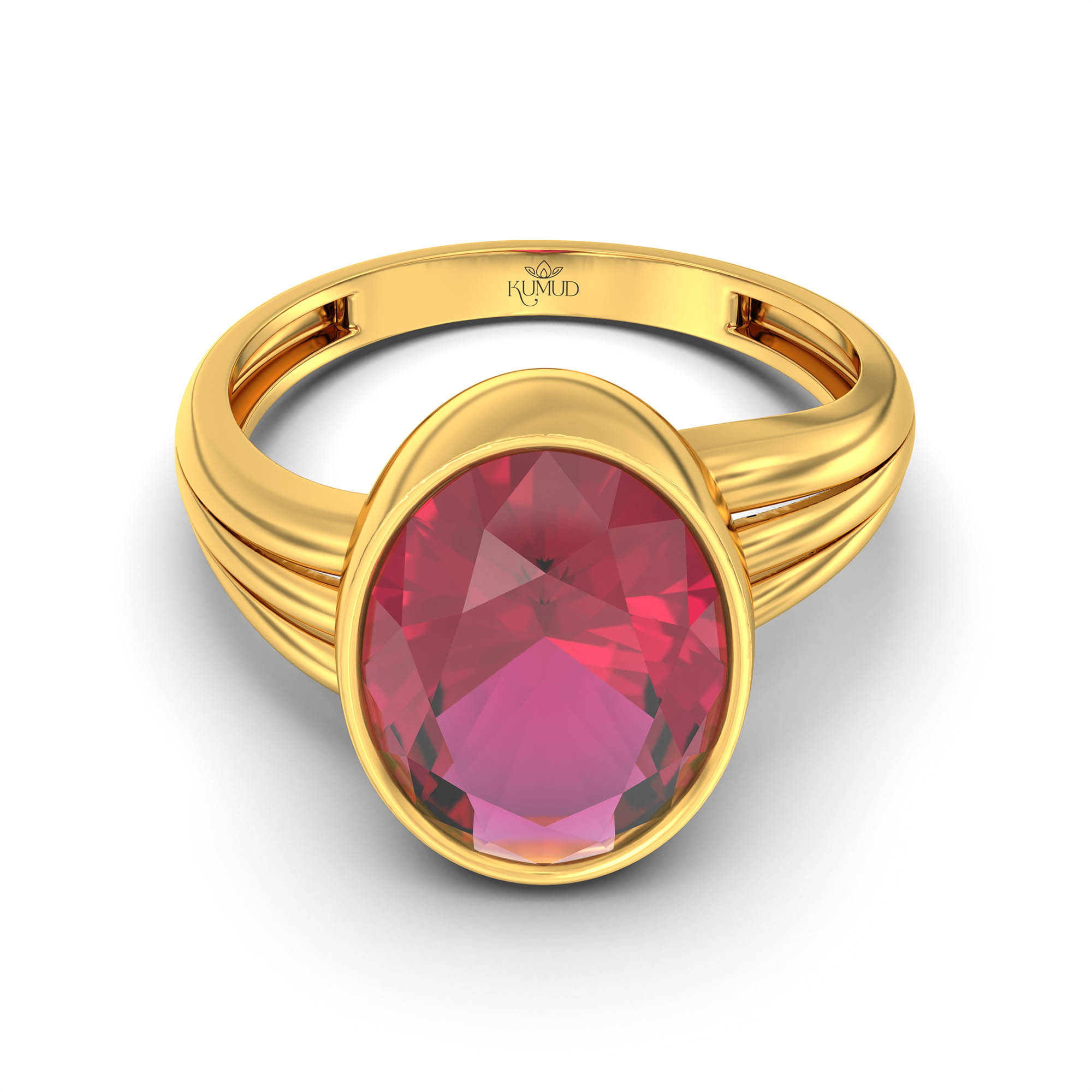 Ruby (Manik) Ring for Women in 22K Yellow Gold – Oval 11x8 mm, Bezel Setting, 4 g (Design K14-10) thumbnail