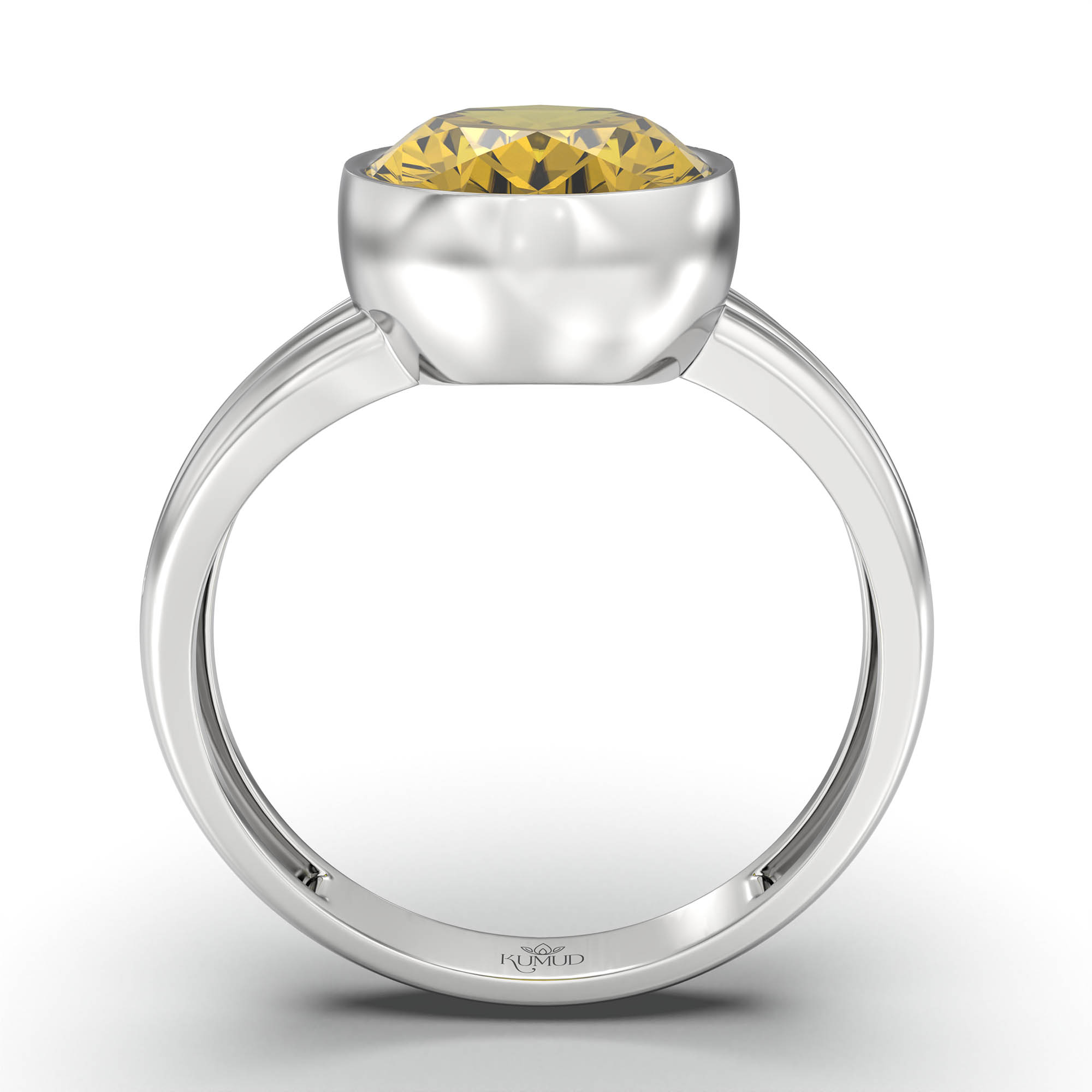 Yellow Sapphire (Pukhraj) Ring for Women in 18K White Gold – Oval 11x8 mm, Bezel Setting, 4 g (Design K14-10) thumbnail