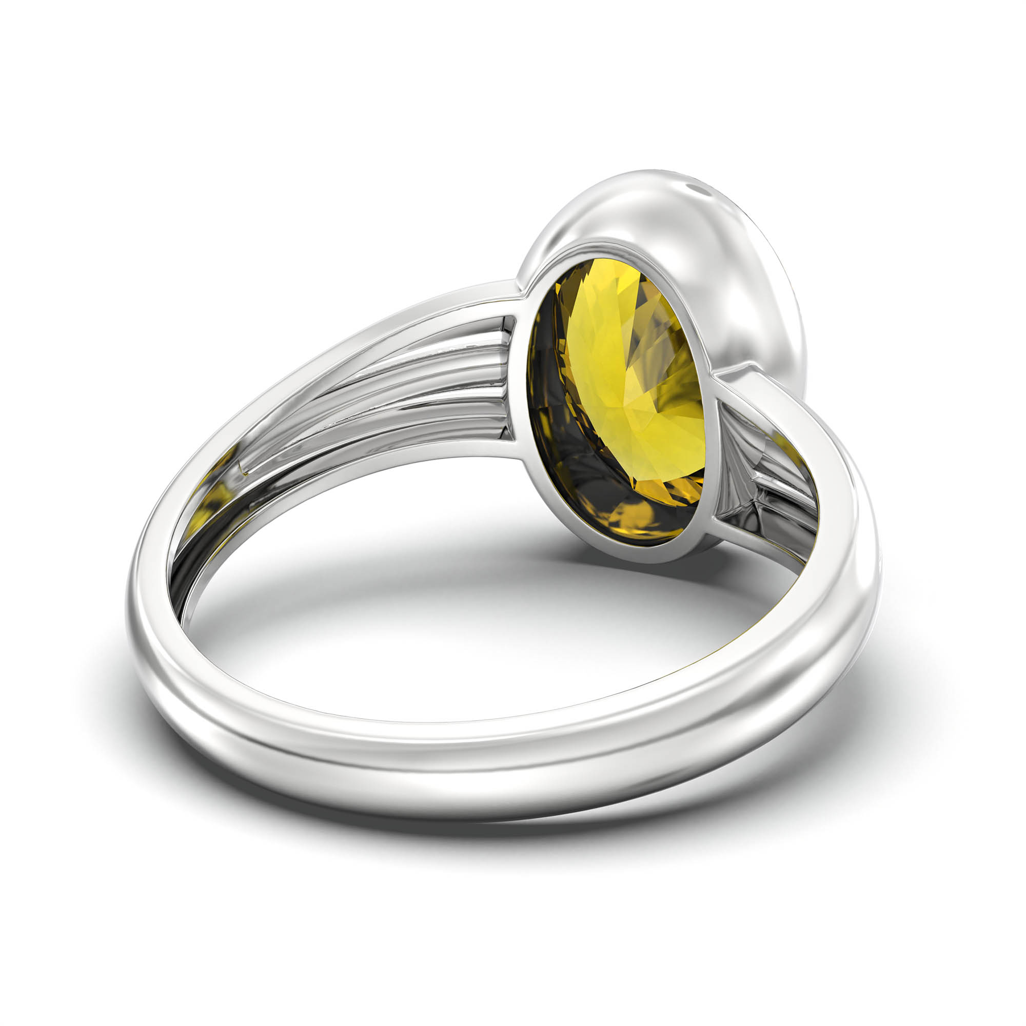 Yellow Sapphire (Pukhraj) Ring for Women in 18K White Gold – Oval 11x8 mm, Bezel Setting, 4 g (Design K14-10) thumbnail