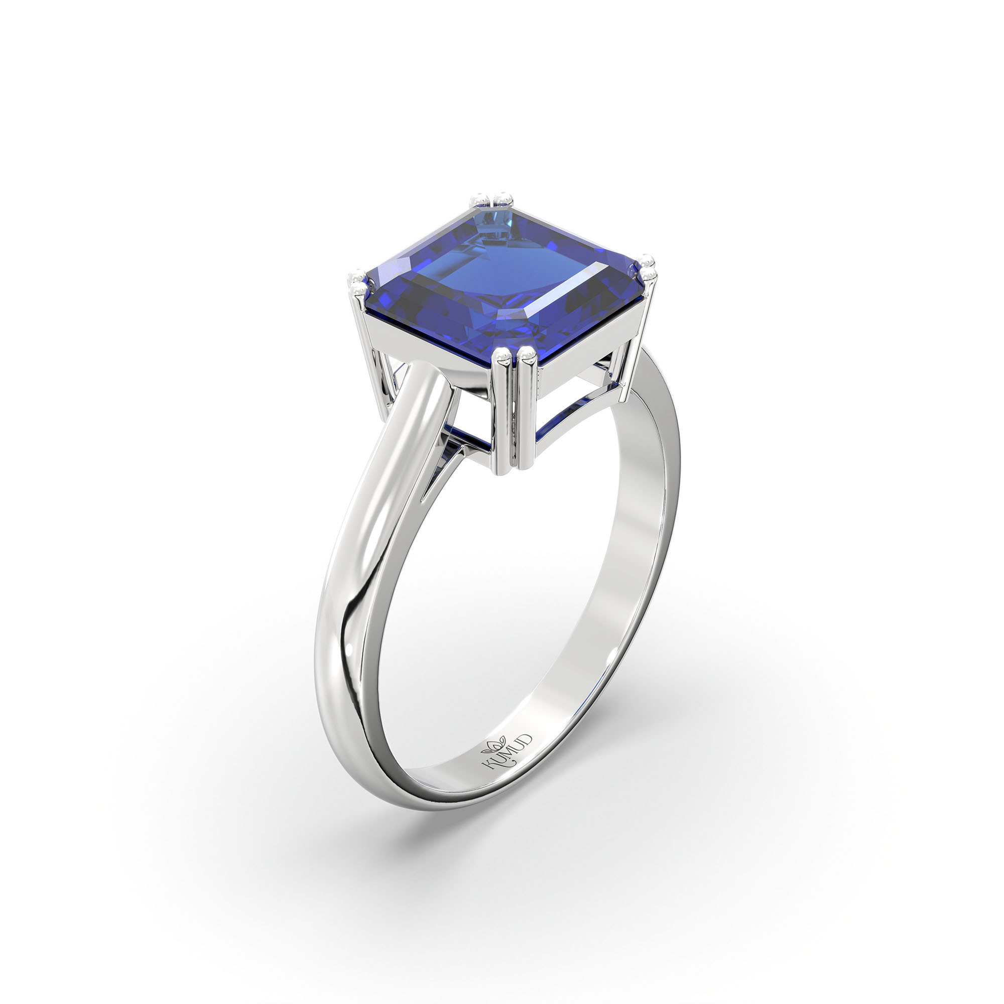 Blue Sapphire (Neelam) Ring in 925 Sterling Silver – Cushion 8 mm, Prong Setting, 4 g (Design K15-1) thumbnail