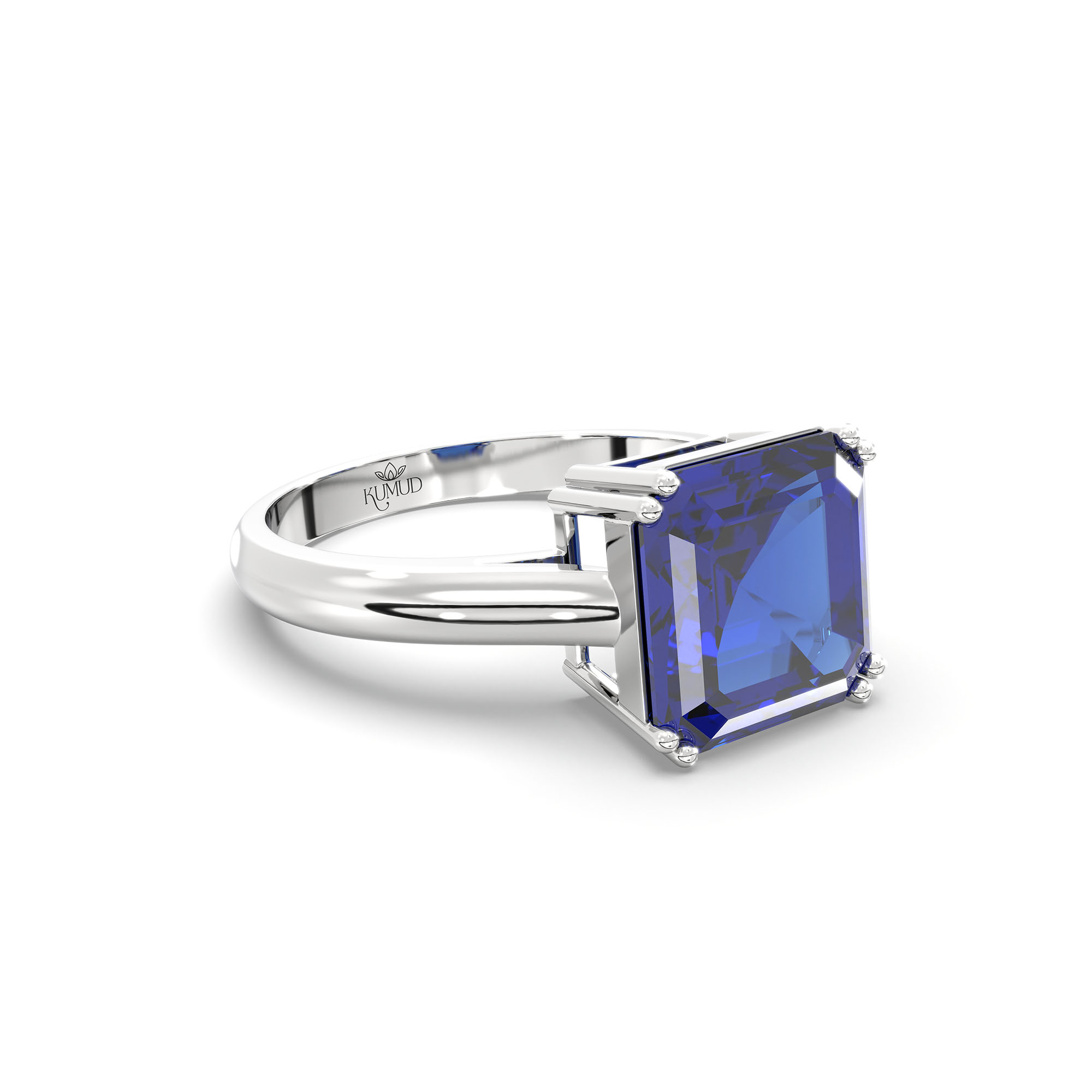 Blue Sapphire (Neelam) Ring in 925 Sterling Silver – Cushion 8 mm, Prong Setting, 4 g (Design K15-1) thumbnail