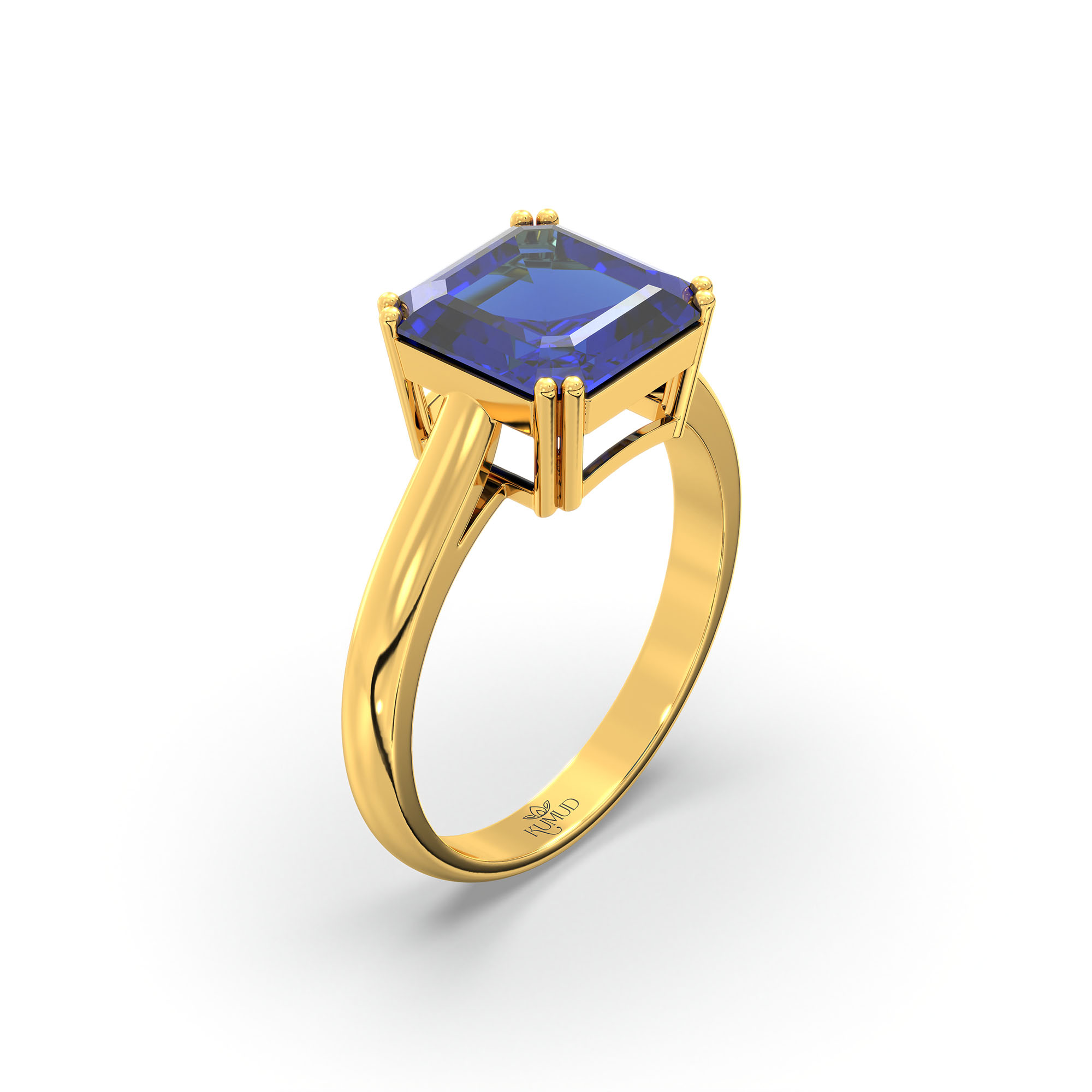Blue Sapphire (Neelam) Ring in 22K Yellow Gold – Cushion 8 mm, Prong Setting, 4 g (Design K15-1) thumbnail