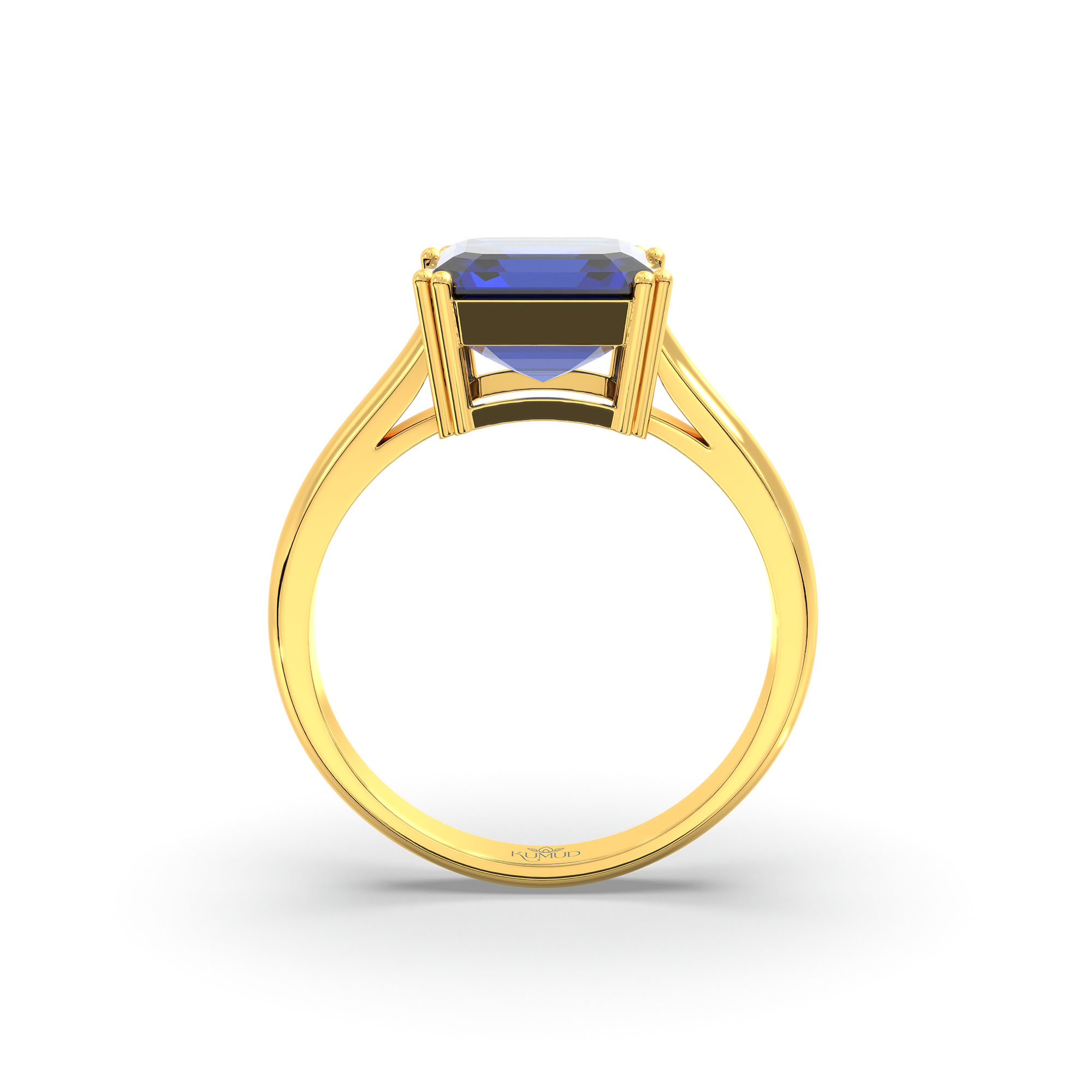 Blue Sapphire (Neelam) Ring in 22K Yellow Gold – Cushion 8 mm, Prong Setting, 4 g (Design K15-1) thumbnail
