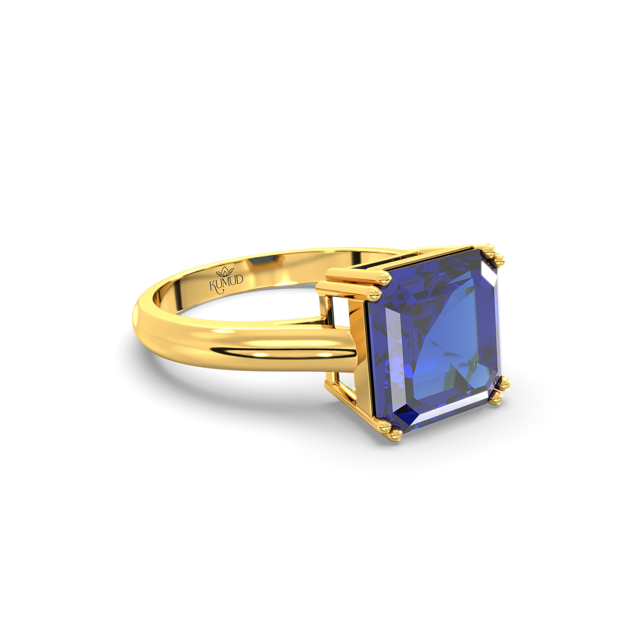 Blue Sapphire (Neelam) Ring in 22K Yellow Gold – Cushion 8 mm, Prong Setting, 4 g (Design K15-1) thumbnail