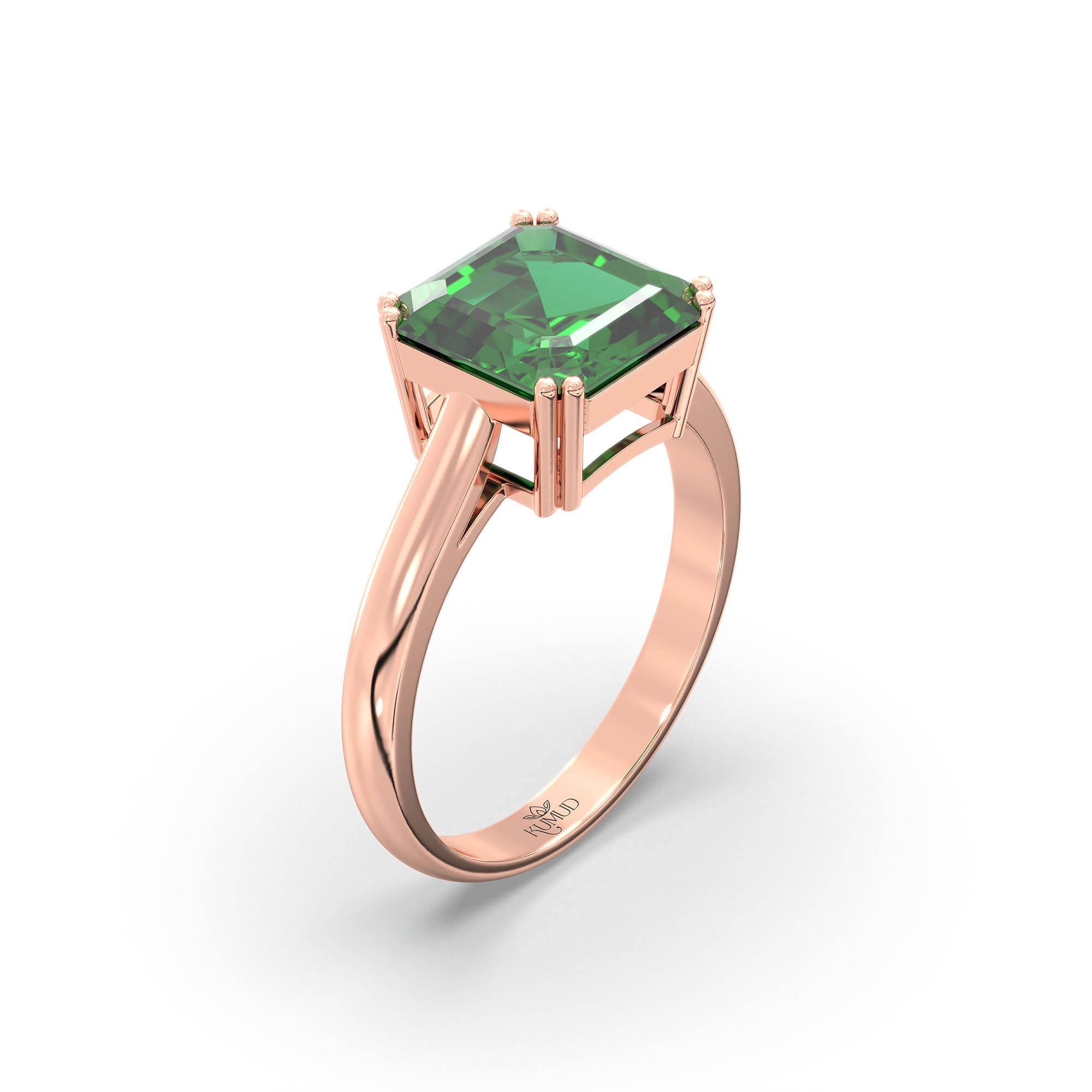 Emerald (Panna) Ring in 18K Rose Gold – Cushion 8 mm, Prong Setting, 4 g (Design K15-1) thumbnail