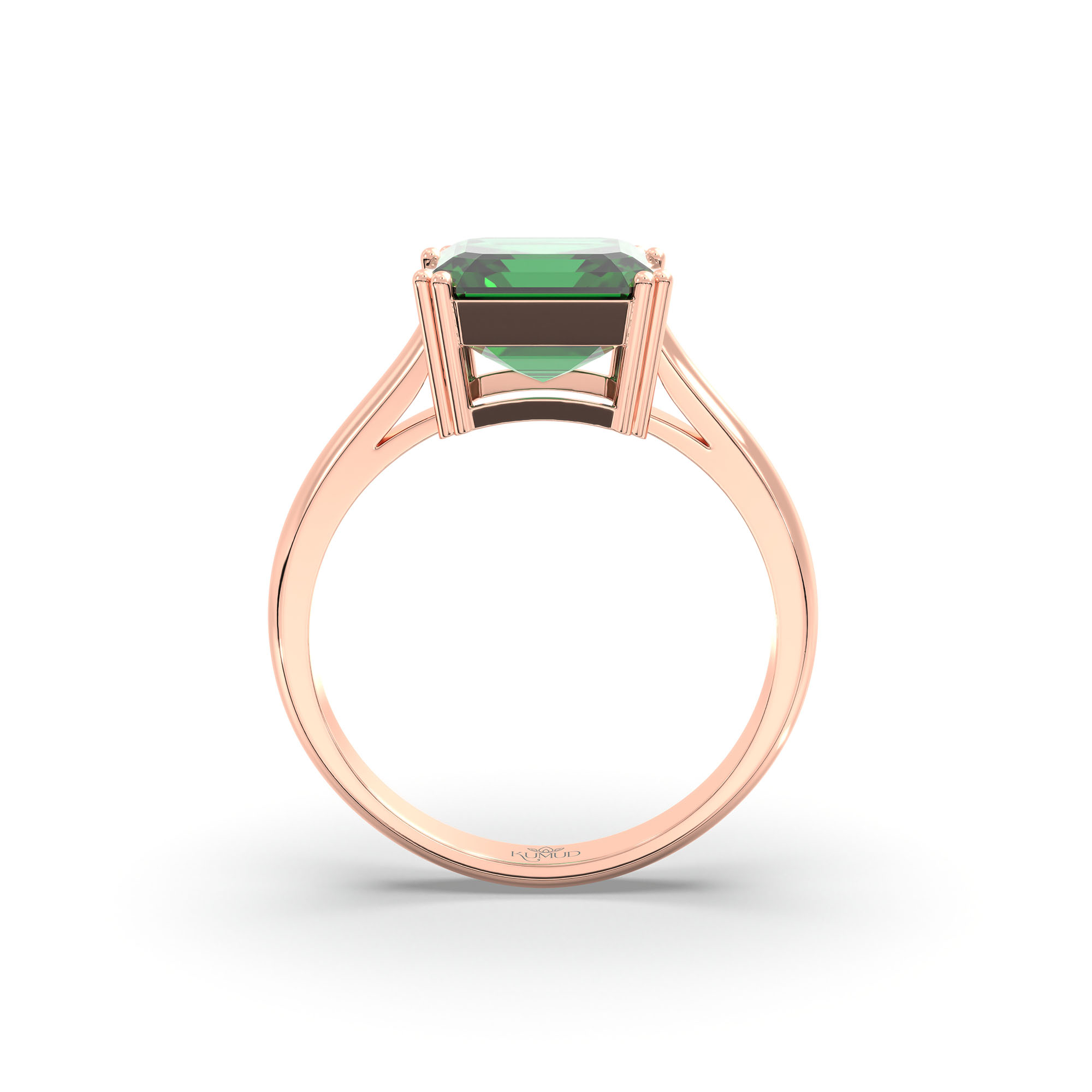 Emerald (Panna) Ring in 18K Rose Gold – Cushion 8 mm, Prong Setting, 4 g (Design K15-1) thumbnail
