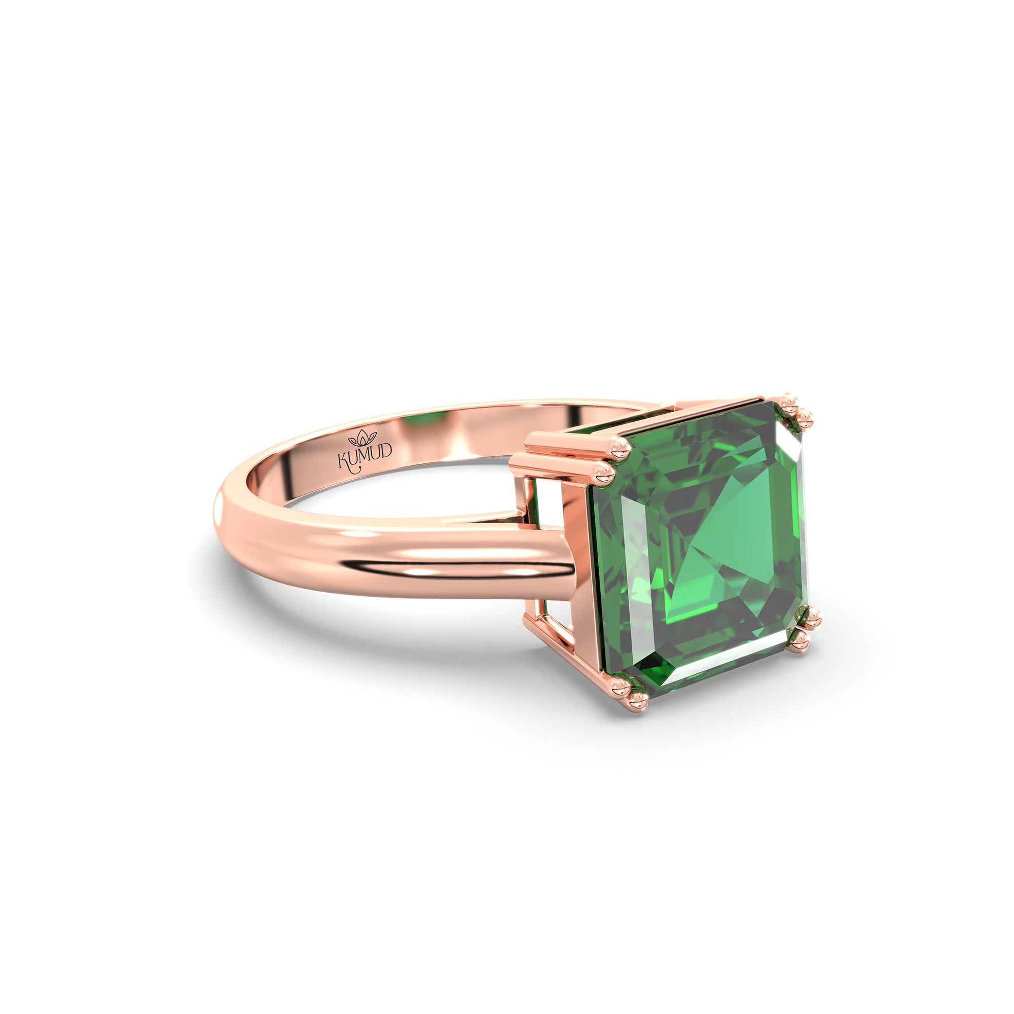 Emerald (Panna) Ring in 18K Rose Gold – Cushion 8 mm, Prong Setting, 4 g (Design K15-1) thumbnail