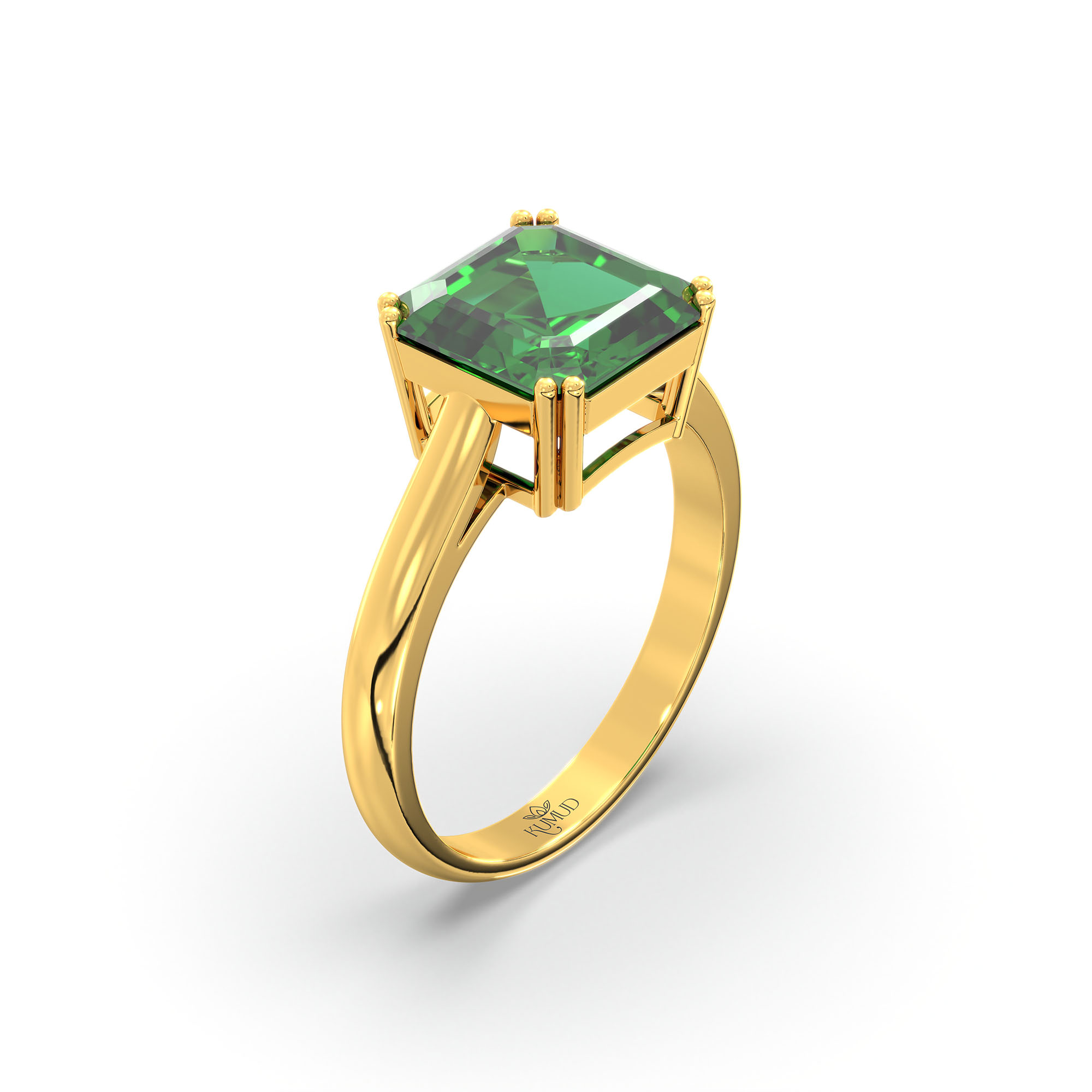 Emerald (Panna) Ring in 22K Yellow Gold – Cushion 8 mm, Prong Setting, 4 g (Design K15-1) thumbnail