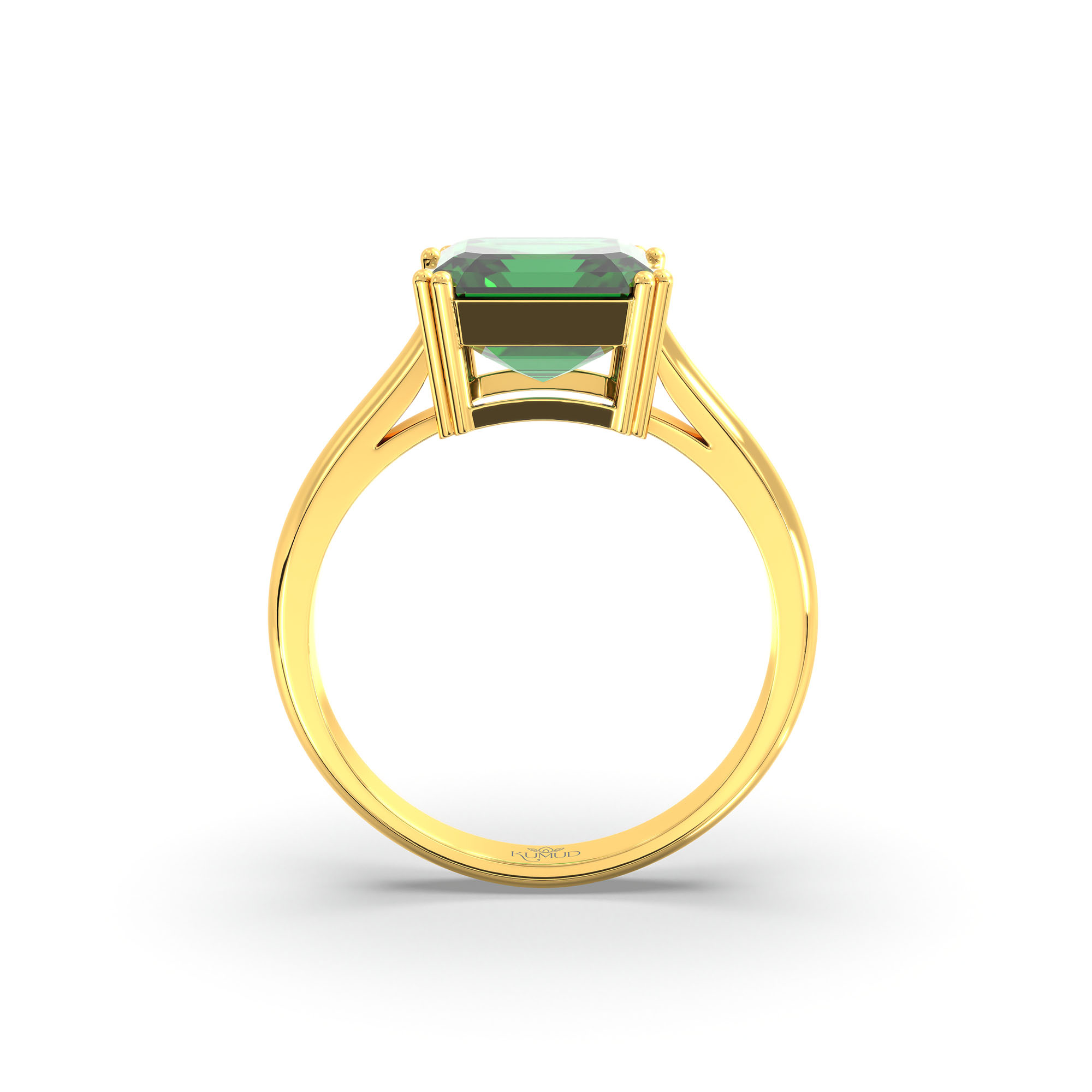 Emerald (Panna) Ring in 22K Yellow Gold – Cushion 8 mm, Prong Setting, 4 g (Design K15-1) thumbnail