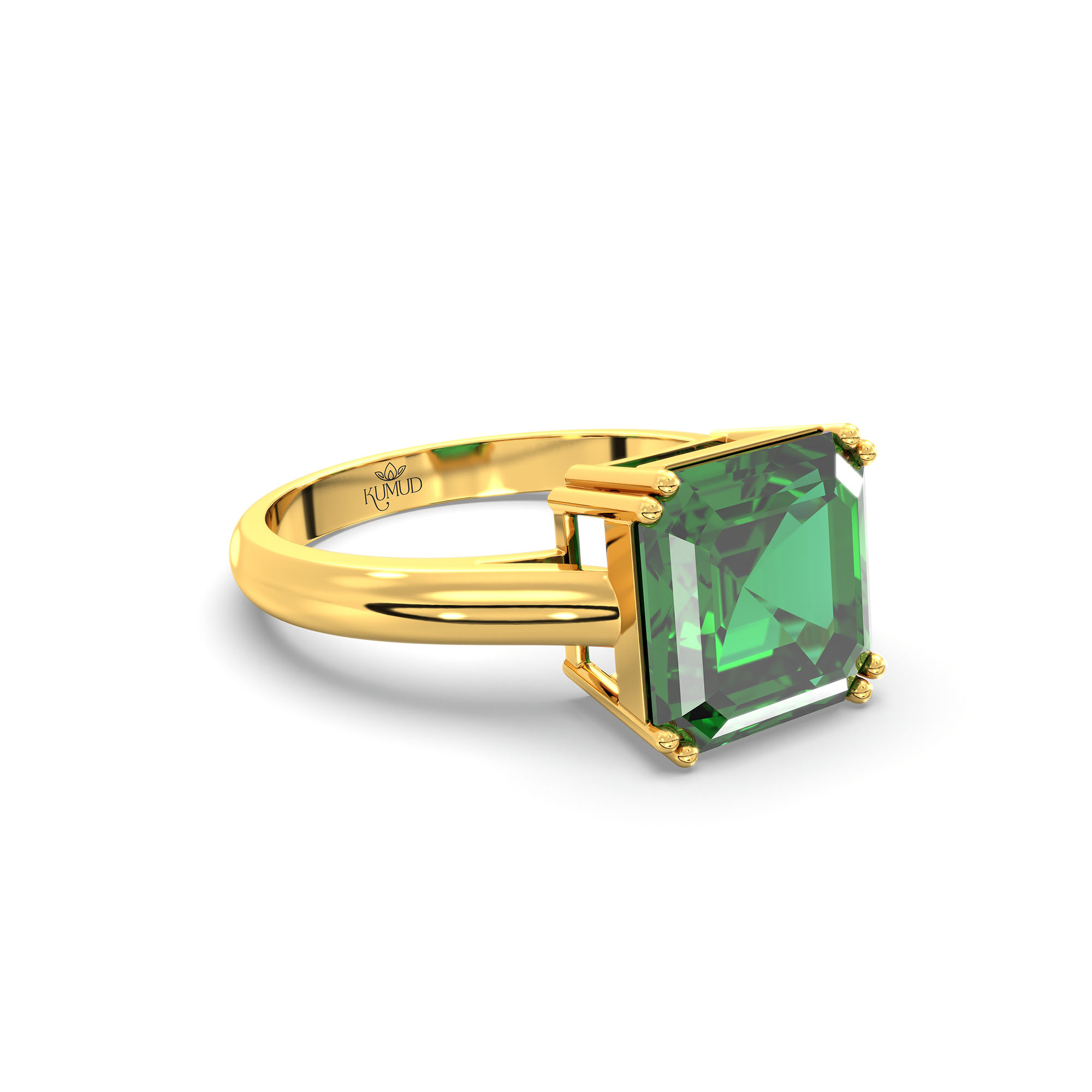 Emerald (Panna) Ring in 22K Yellow Gold – Cushion 8 mm, Prong Setting, 4 g (Design K15-1) thumbnail