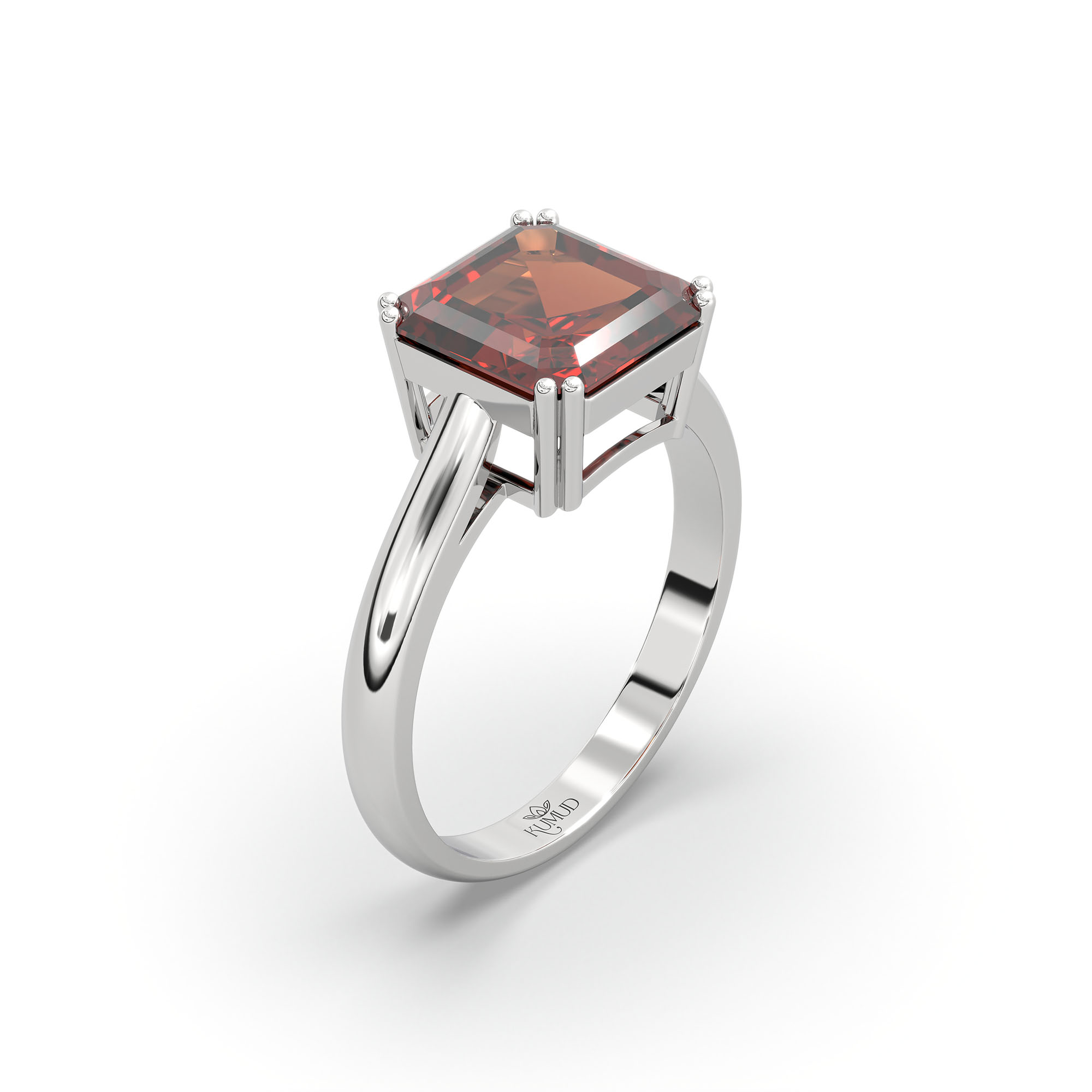 Hessonite (Gomed) Ring in 925 Sterling Silver – Cushion 8 mm, Prong Setting, 4 g (Design K15-1) thumbnail