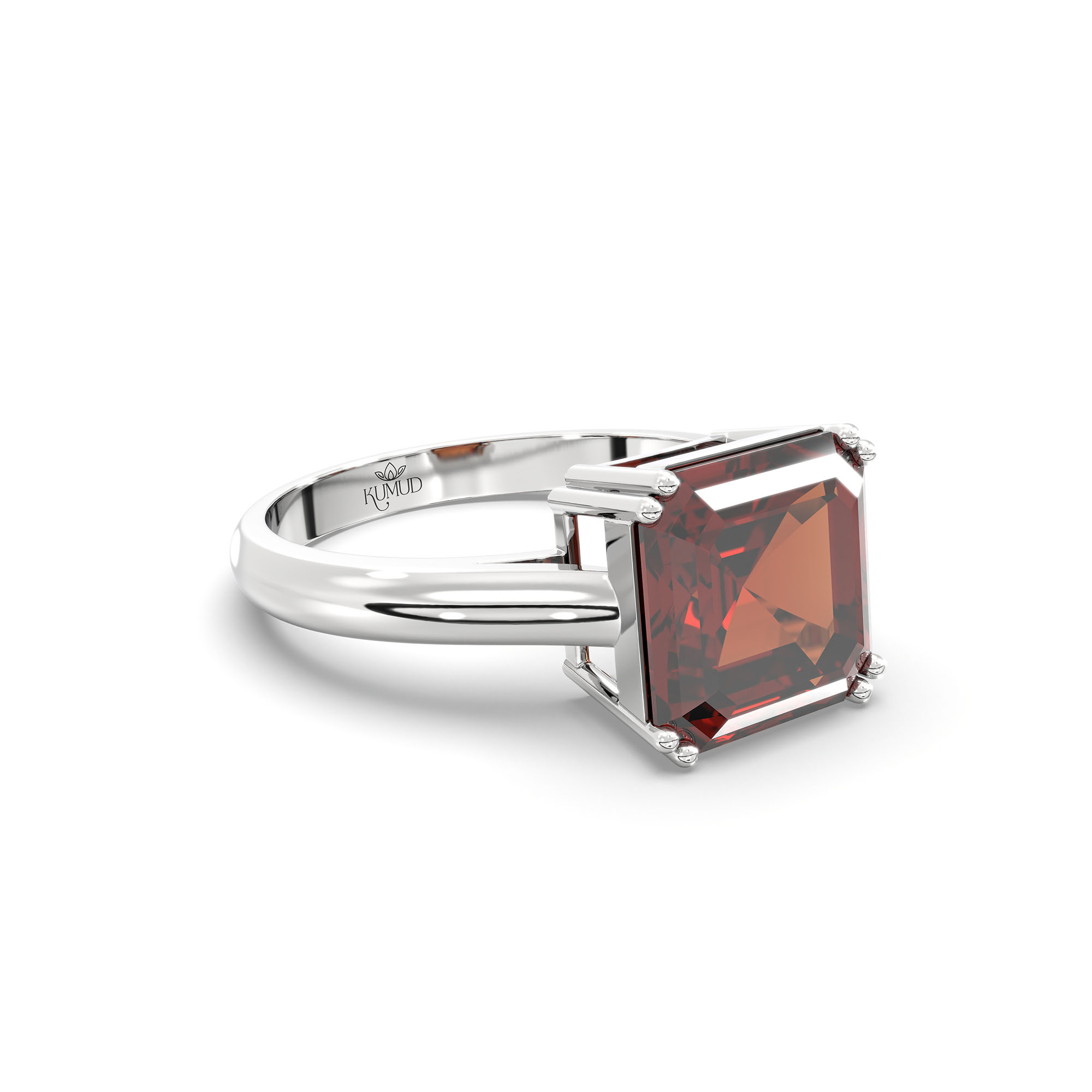 Hessonite (Gomed) Ring in 18K White Gold – Cushion 8 mm, Prong Setting, 4 g (Design K15-1) thumbnail