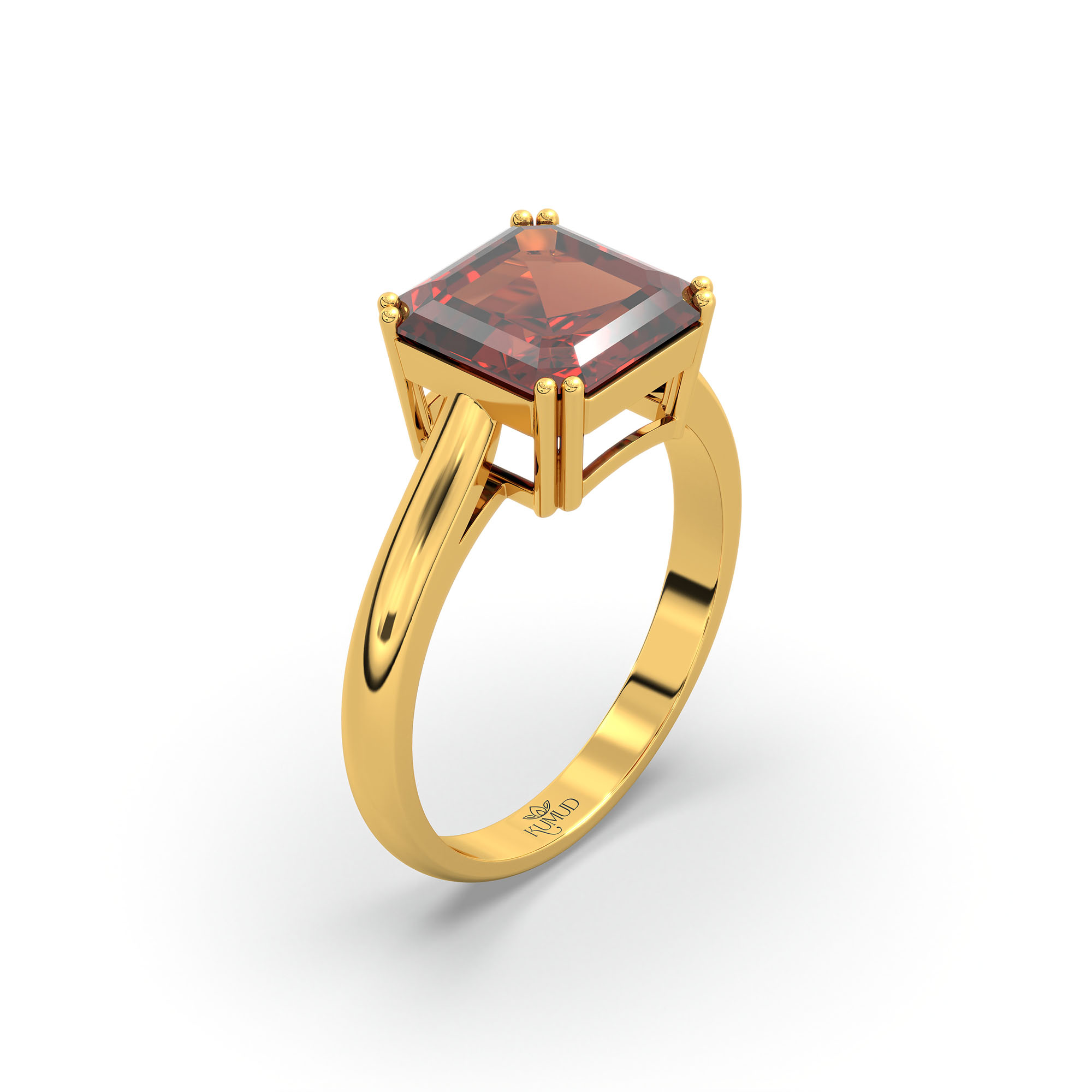 Hessonite (Gomed) Ring in 22K Yellow Gold – Cushion 8 mm, Prong Setting, 4 g (Design K15-1) thumbnail