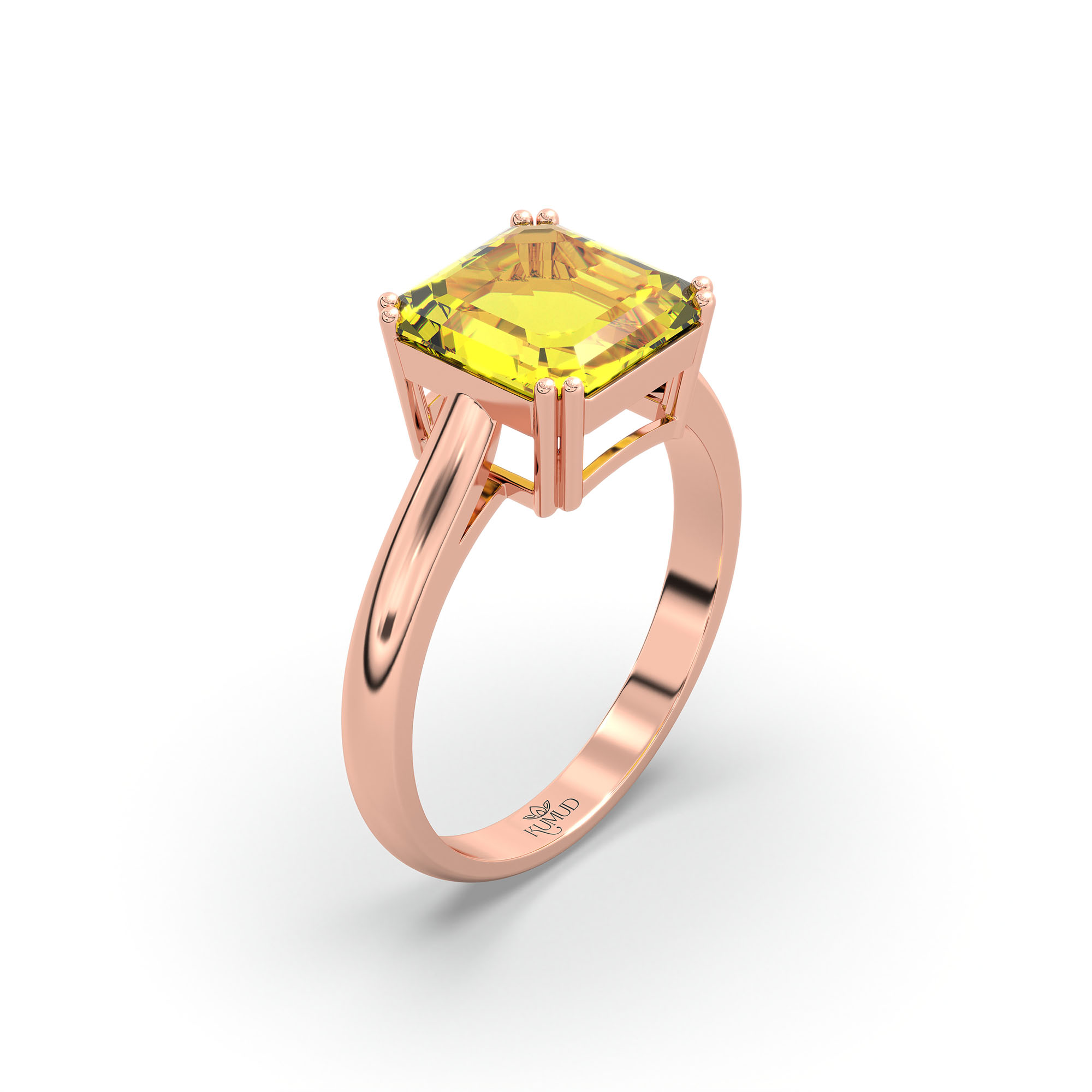 Yellow Sapphire (Pukhraj) Ring in 18K Rose Gold – Cushion 8 mm, Prong Setting, 4 g (Design K15-1) thumbnail