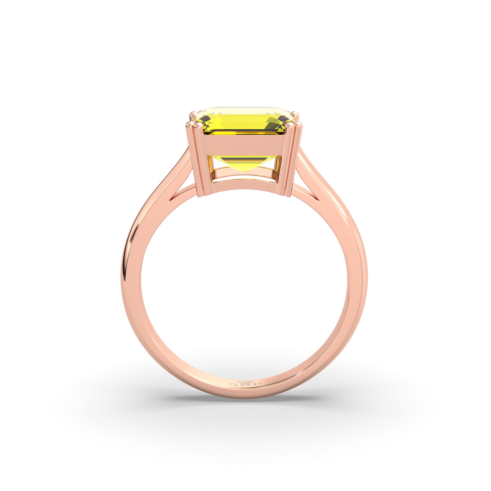 Yellow Sapphire (Pukhraj) Ring in 18K Rose Gold – Cushion 8 mm, Prong Setting, 4 g (Design K15-1) thumbnail