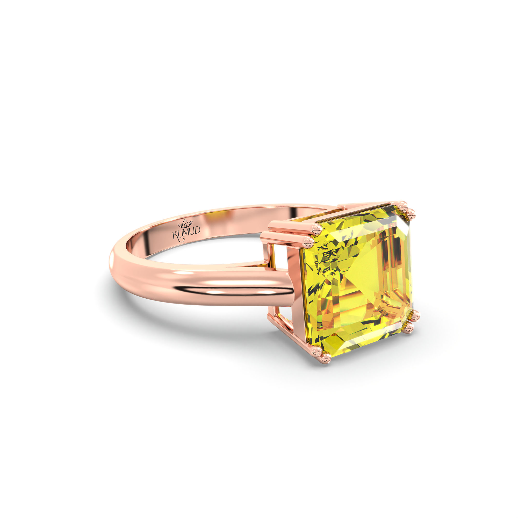 Yellow Sapphire (Pukhraj) Ring in 18K Rose Gold – Cushion 8 mm, Prong Setting, 4 g (Design K15-1) thumbnail