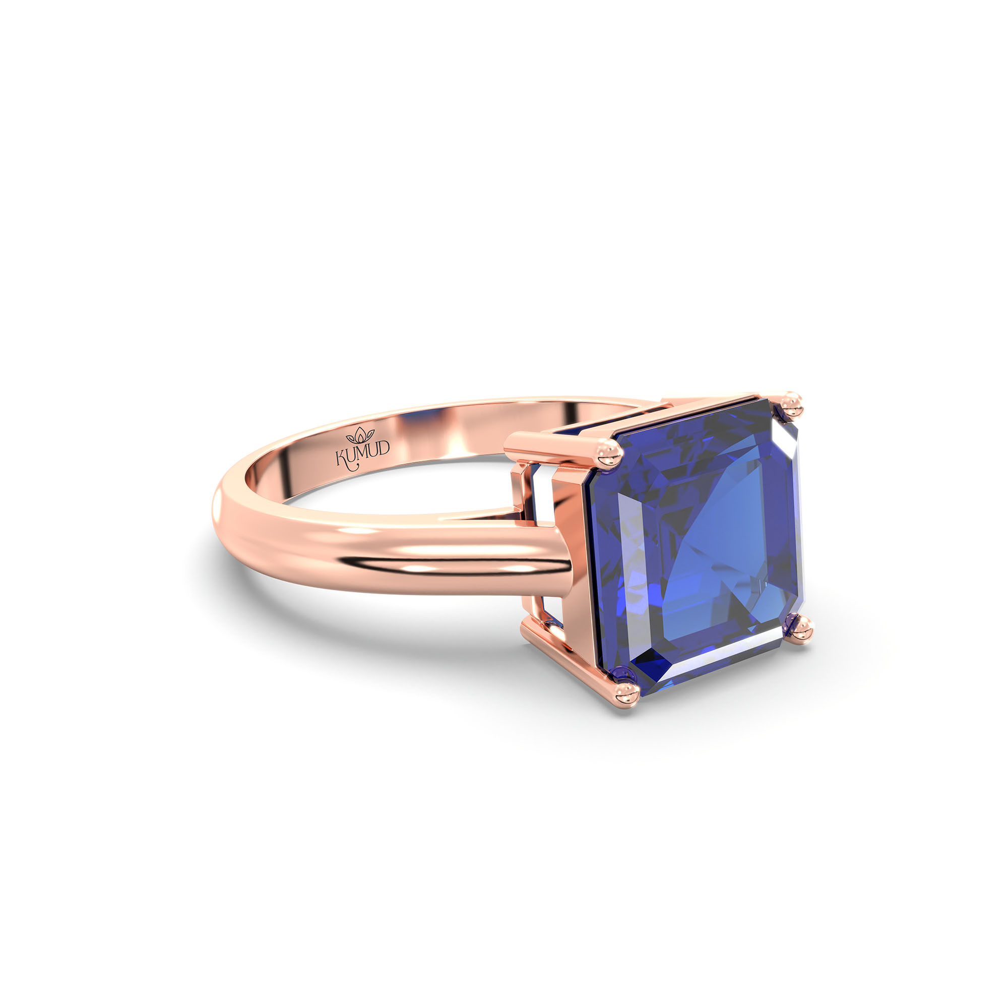 Blue Sapphire (Neelam) Ring in 18K Rose Gold – Cushion 8 mm, Prong Setting, 4 g (Design K15-2) thumbnail