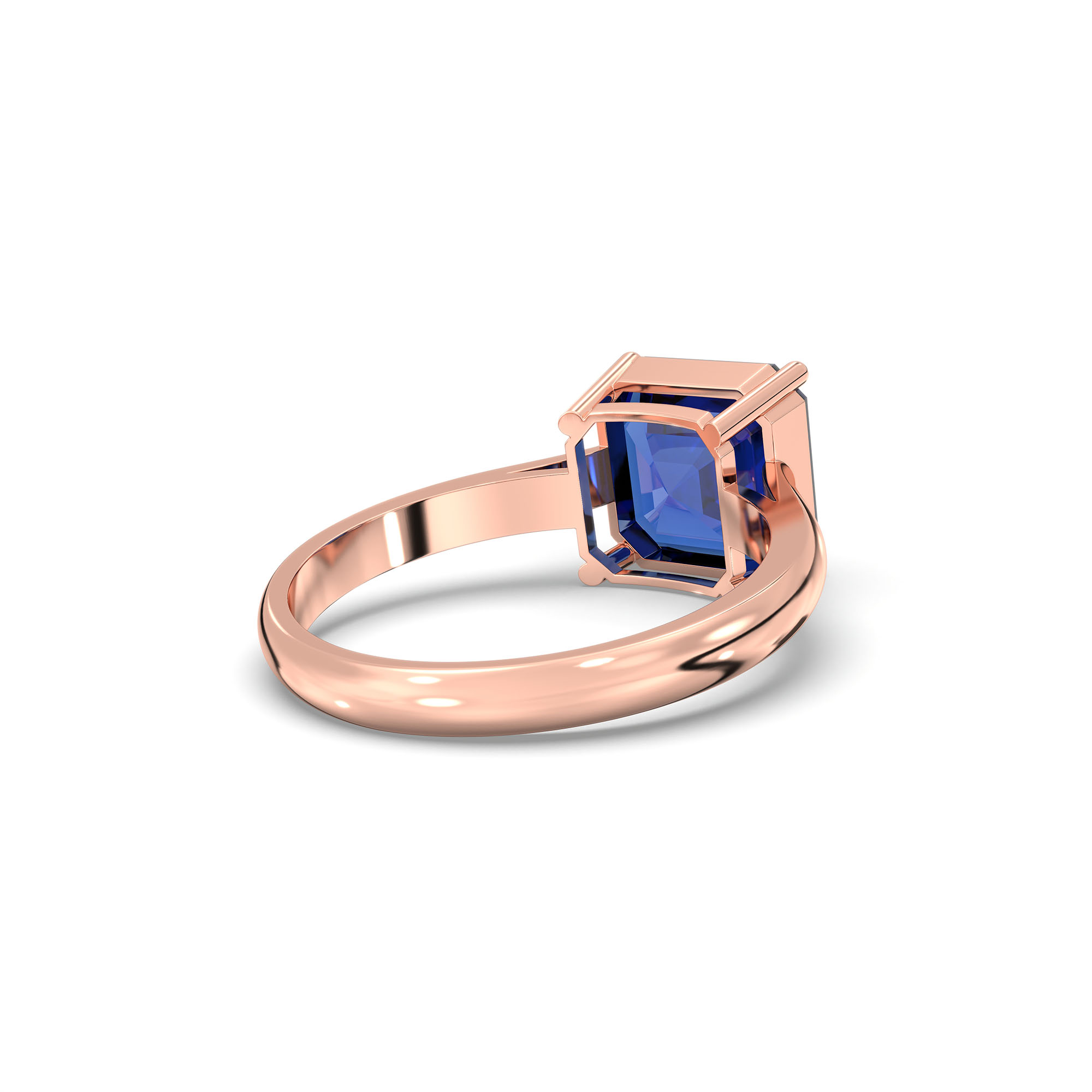 Blue Sapphire (Neelam) Ring in 18K Rose Gold – Cushion 8 mm, Prong Setting, 4 g (Design K15-2) thumbnail