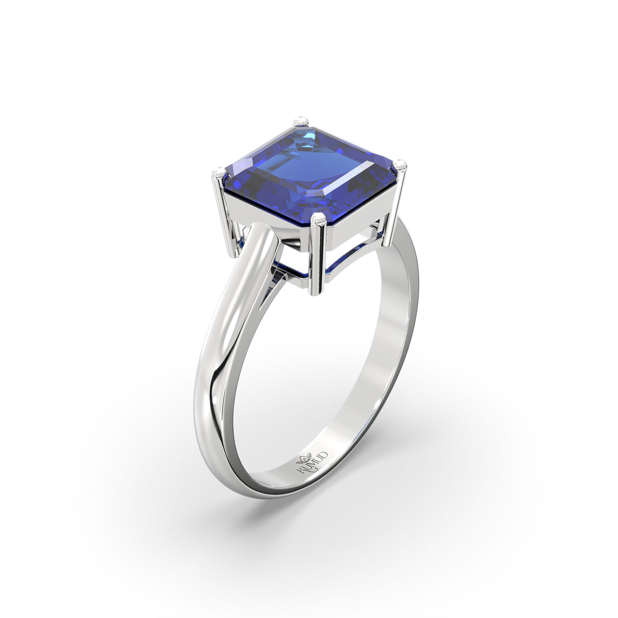 Blue Sapphire (Neelam) Ring in 18K White Gold – Cushion 8 mm, Prong Setting, 4 g (Design K15-2) thumbnail