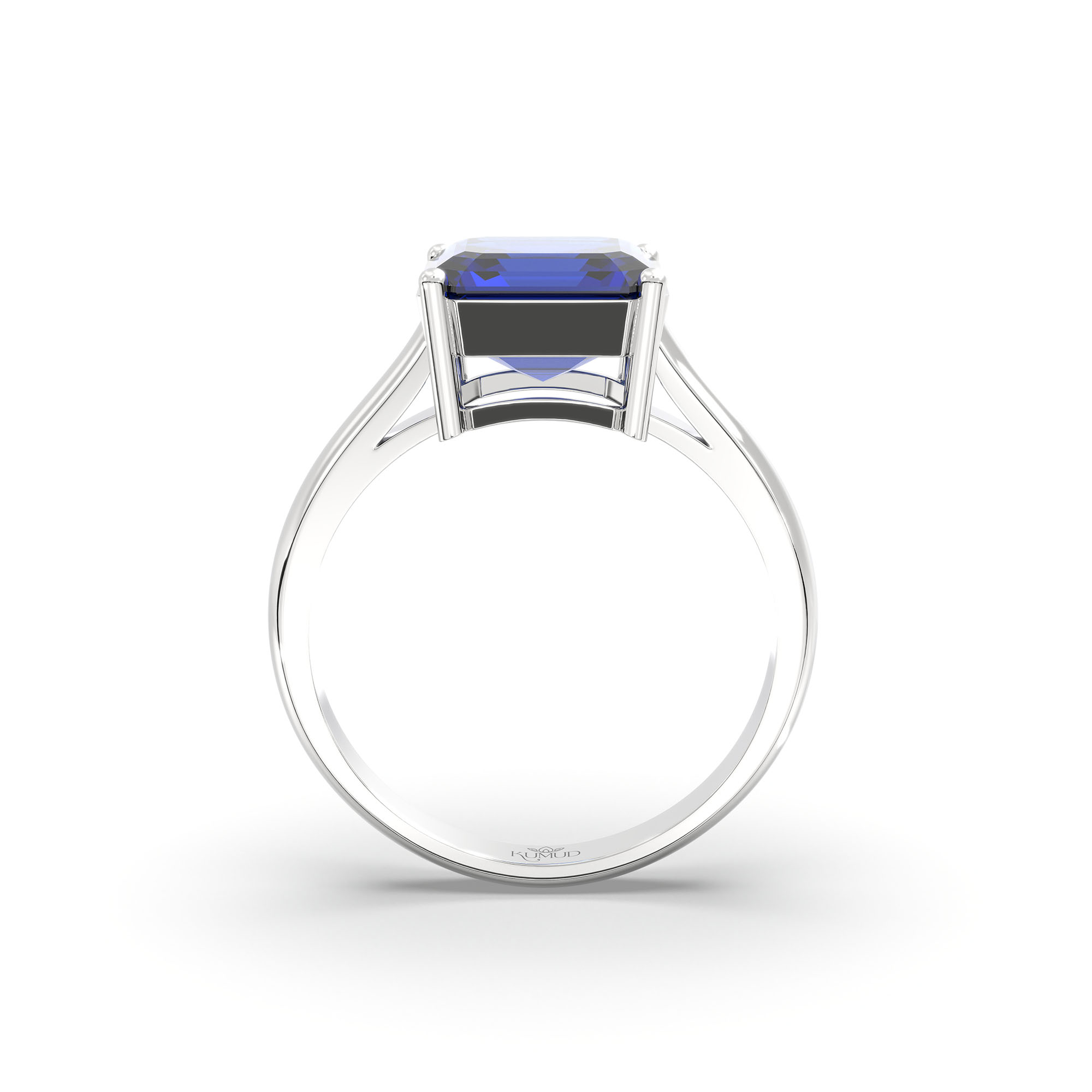 Blue Sapphire (Neelam) Ring in 18K White Gold – Cushion 8 mm, Prong Setting, 4 g (Design K15-2) thumbnail
