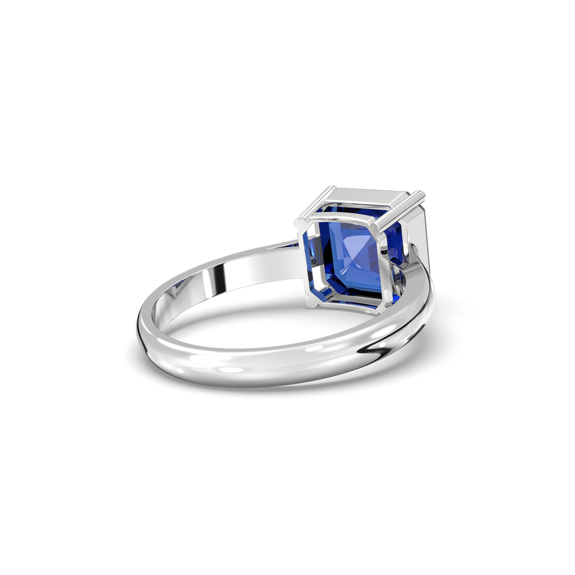Blue Sapphire (Neelam) Ring in 18K White Gold – Cushion 8 mm, Prong Setting, 4 g (Design K15-2) thumbnail