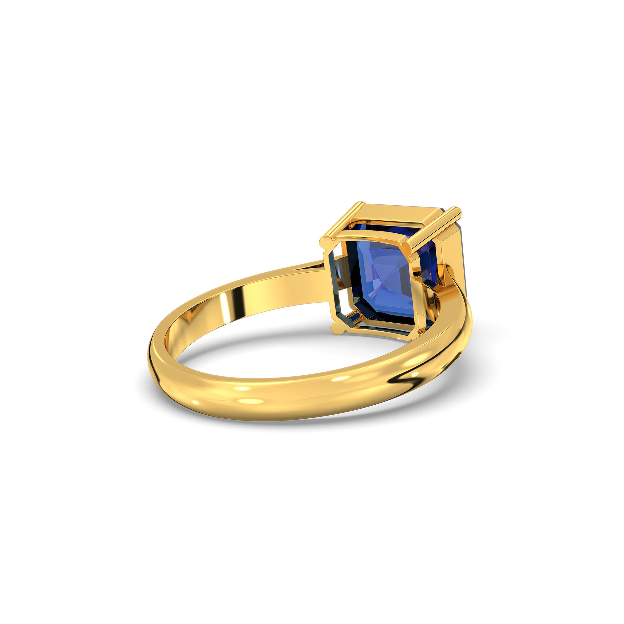 Blue Sapphire (Neelam) Ring in 22K Yellow Gold – Cushion 8 mm, Prong Setting, 4 g (Design K15-2) thumbnail