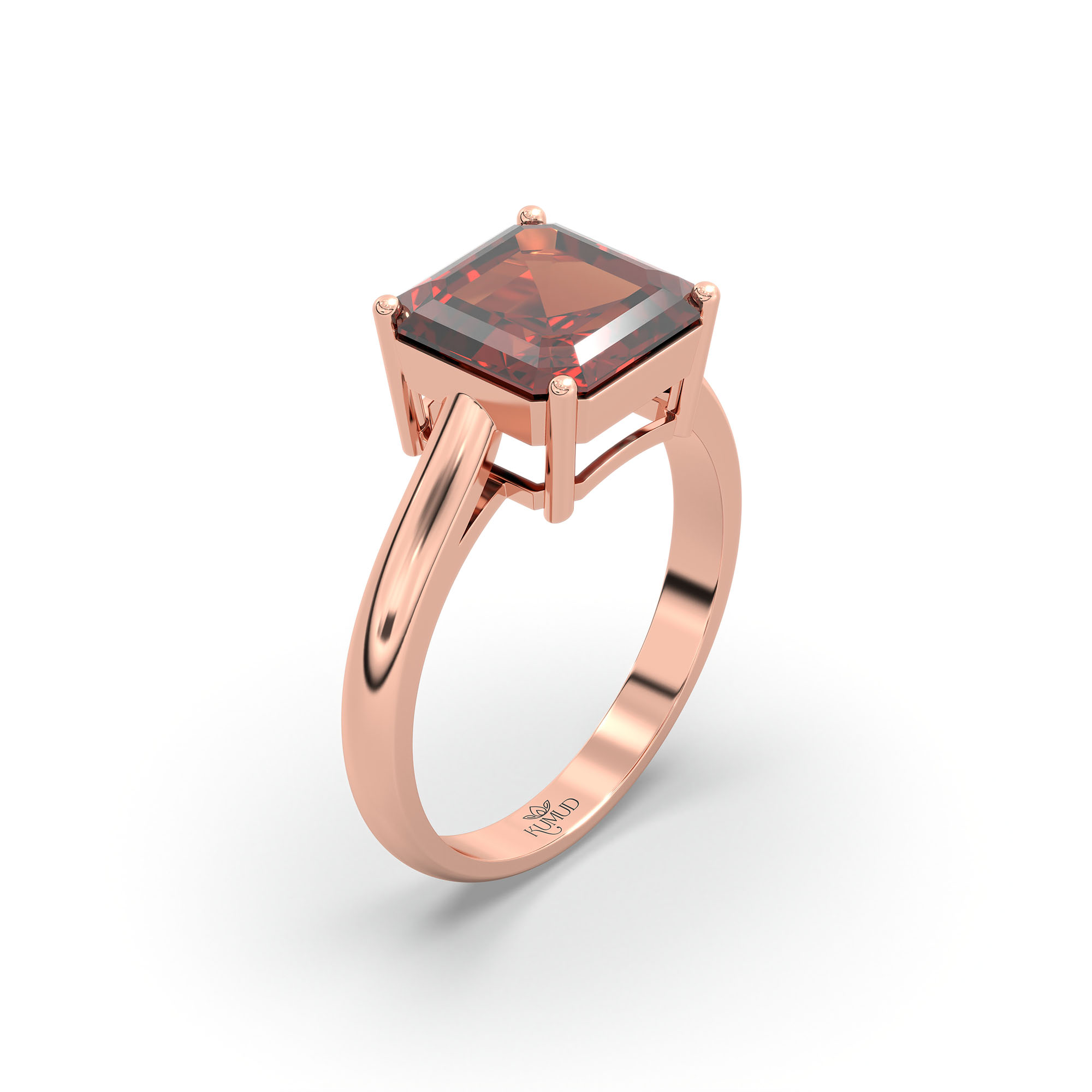 Hessonite (Gomed) Ring in 18K Rose Gold – Cushion 8 mm, Prong Setting, 4 g (Design K15-2) thumbnail