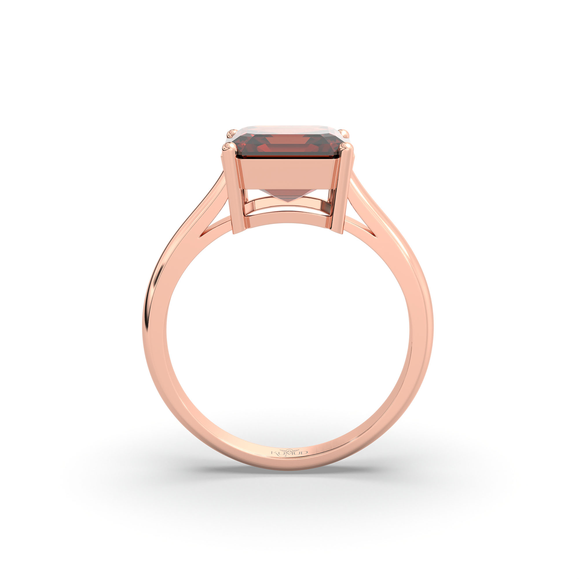 Hessonite (Gomed) Ring in 18K Rose Gold – Cushion 8 mm, Prong Setting, 4 g (Design K15-2) thumbnail