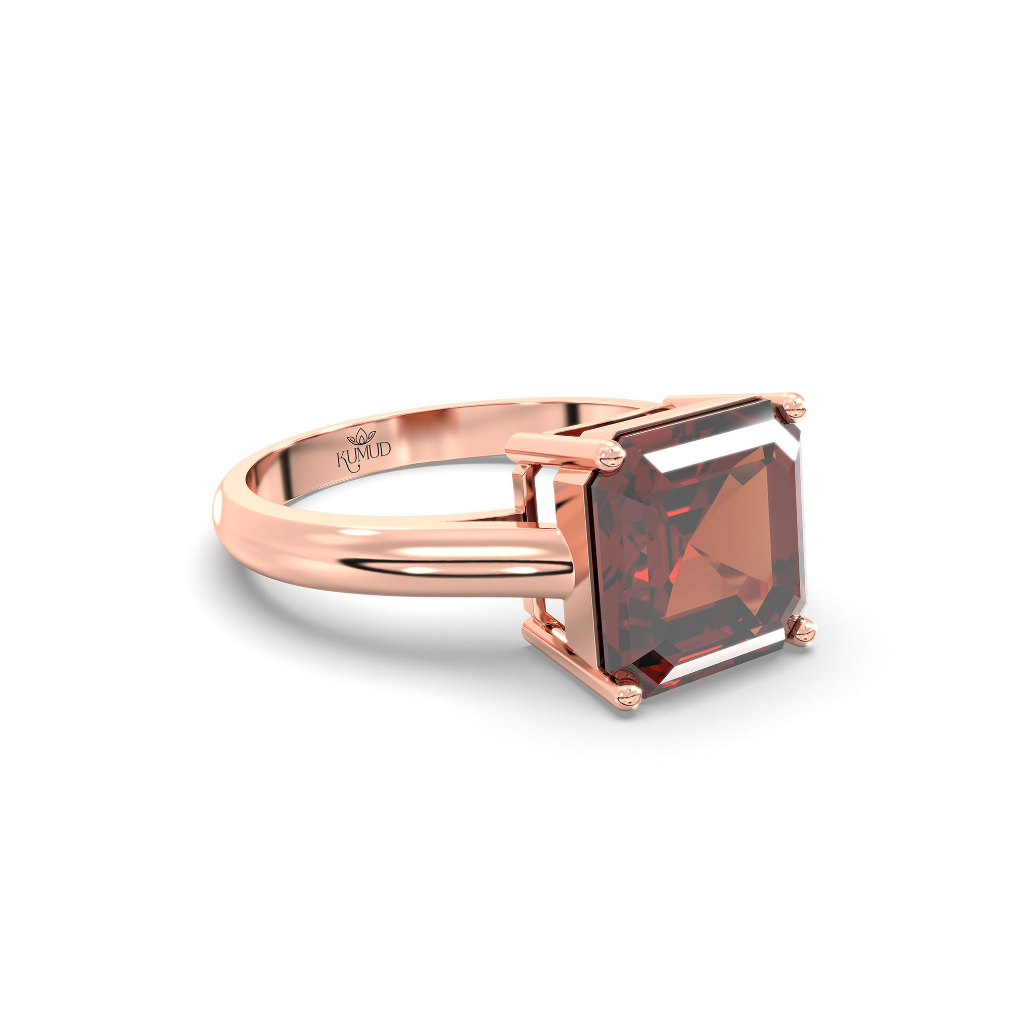 Hessonite (Gomed) Ring in 18K Rose Gold – Cushion 8 mm, Prong Setting, 4 g (Design K15-2) thumbnail