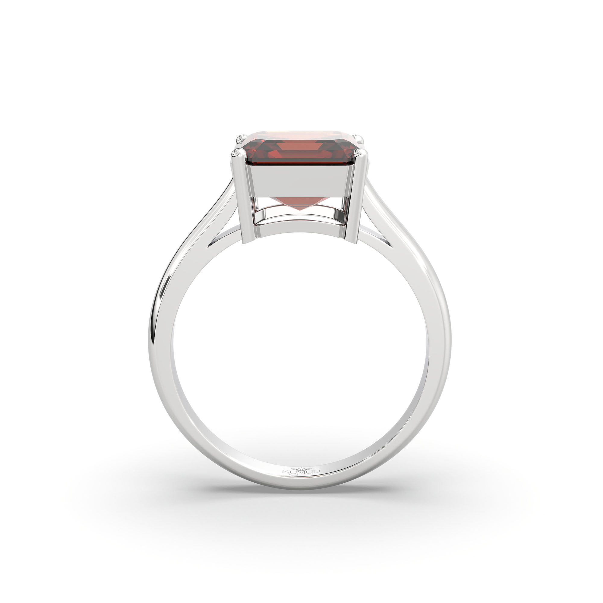 Hessonite (Gomed) Ring in 18K White Gold – Cushion 8 mm, Prong Setting, 4 g (Design K15-2) thumbnail