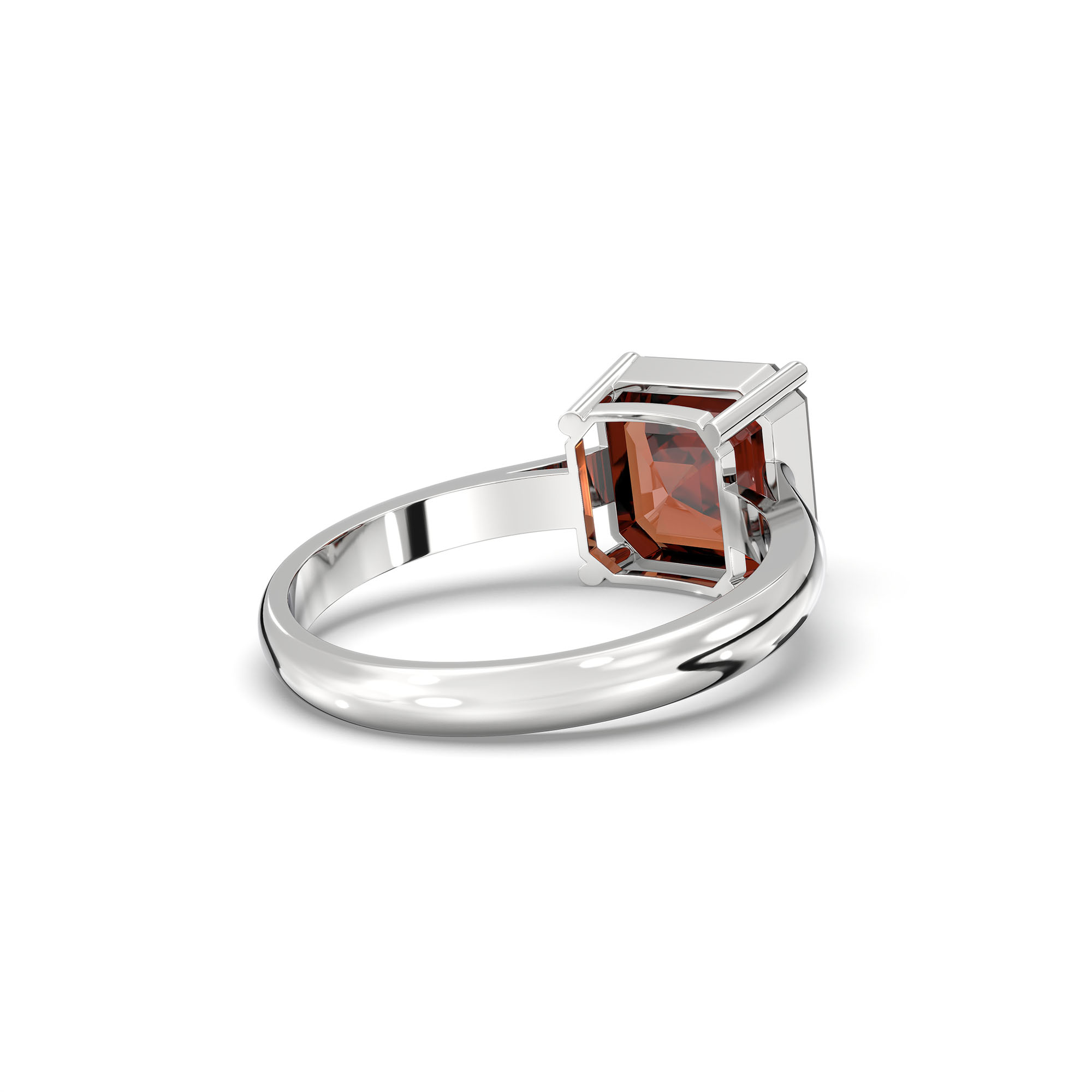 Hessonite (Gomed) Ring in 18K White Gold – Cushion 8 mm, Prong Setting, 4 g (Design K15-2) thumbnail