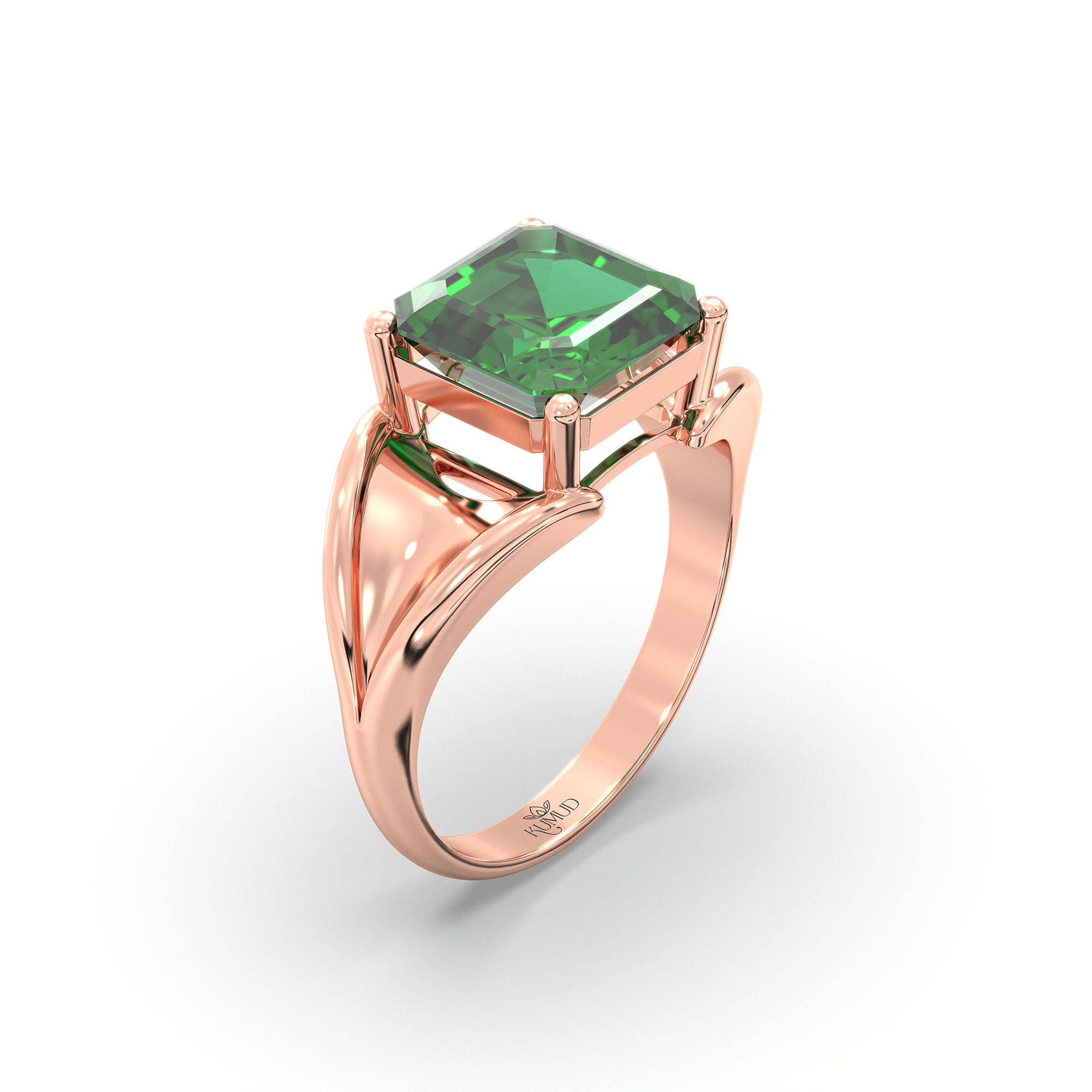 Emerald (Panna) Ring in 18K Rose Gold – Cushion 8 mm, Prong Setting, 6 g (Design K15-3) thumbnail
