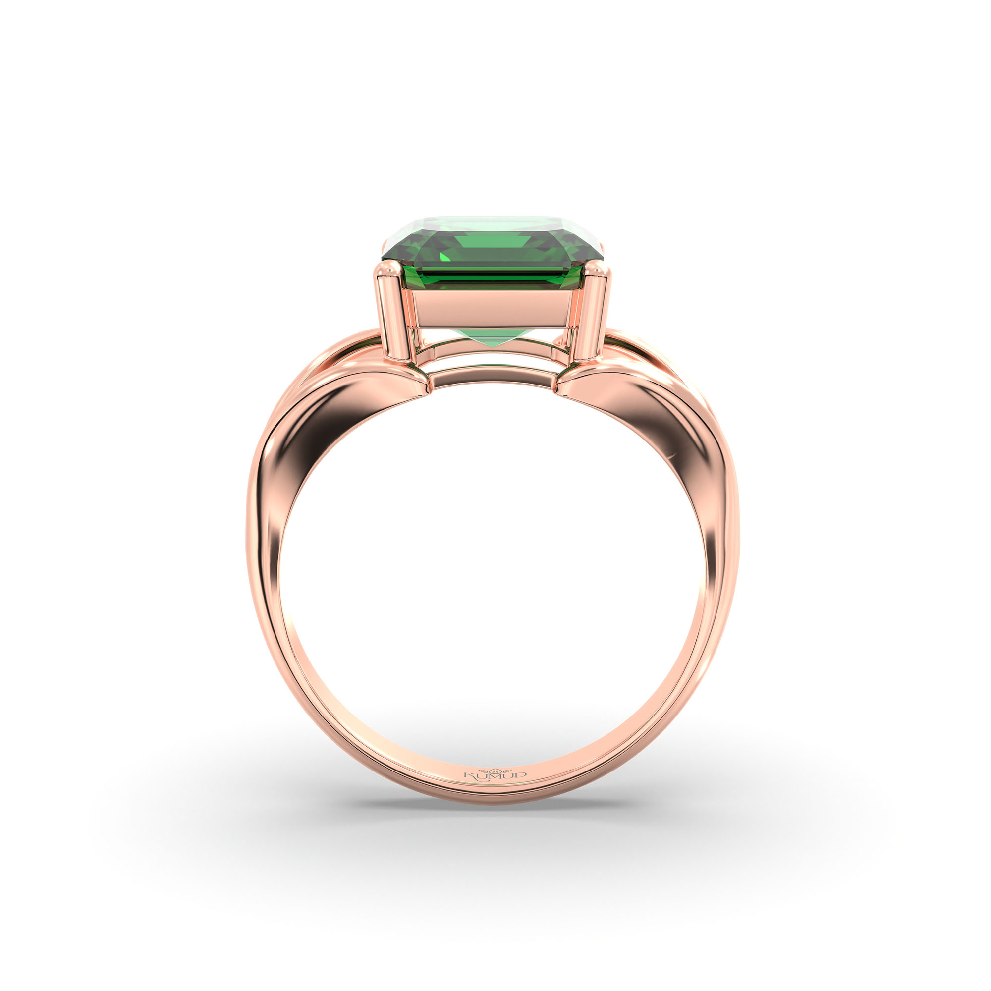 Emerald (Panna) Ring in 18K Rose Gold – Cushion 8 mm, Prong Setting, 6 g (Design K15-3) thumbnail