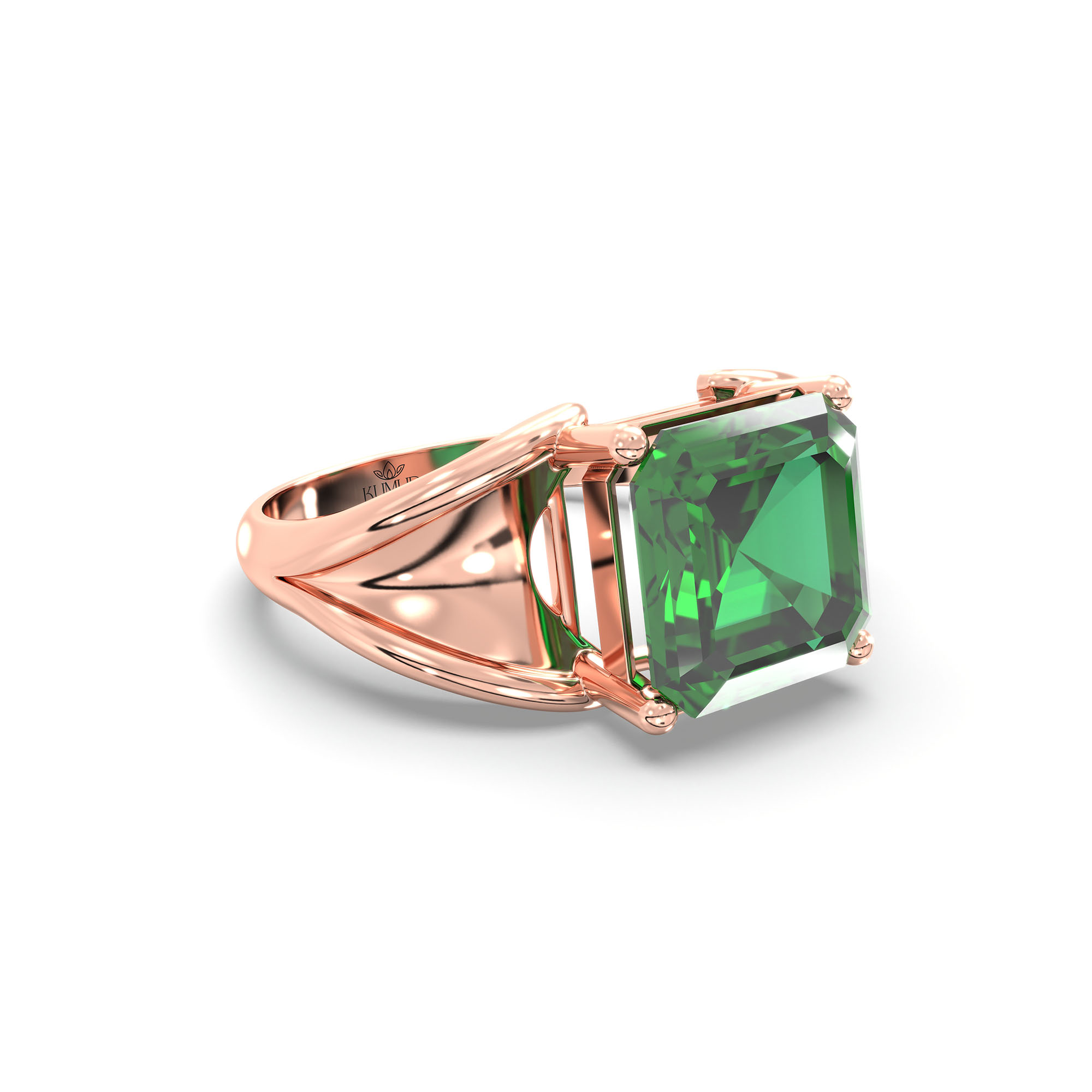 Emerald (Panna) Ring in 18K Rose Gold – Cushion 8 mm, Prong Setting, 6 g (Design K15-3) thumbnail
