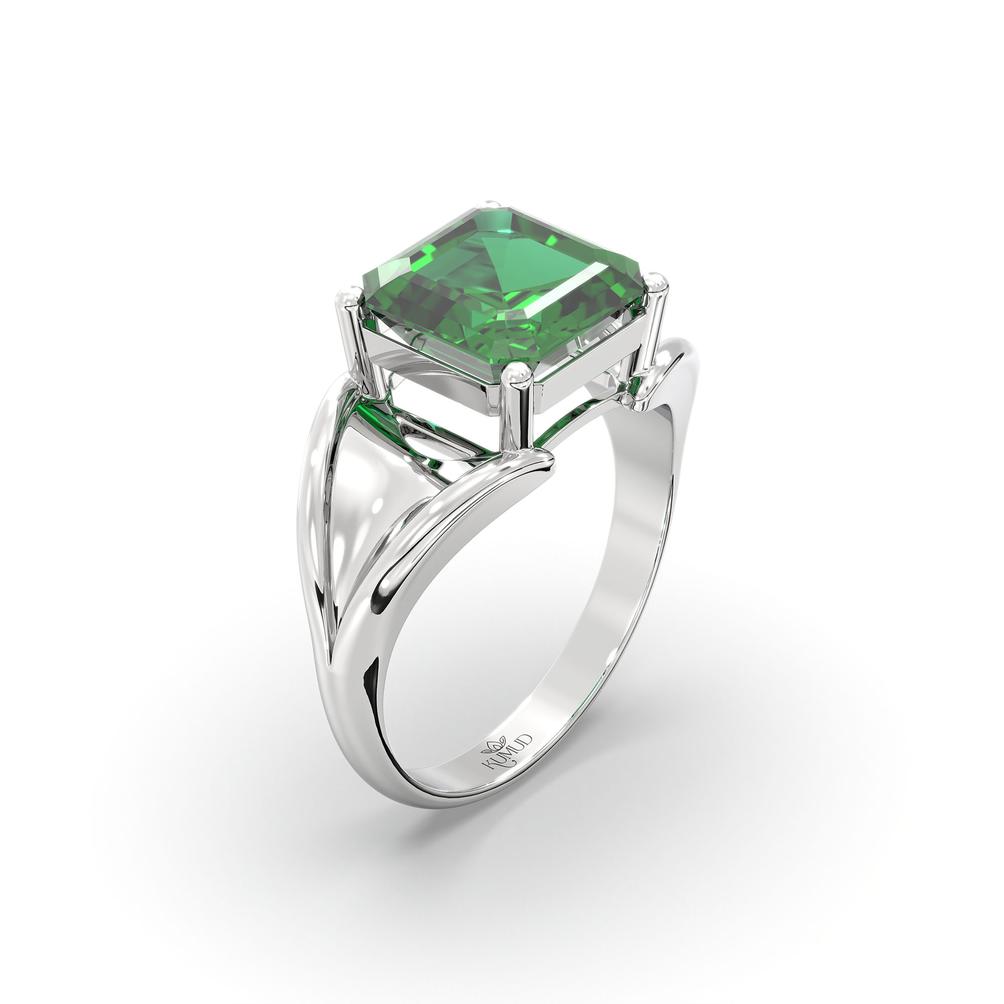 Emerald (Panna) Ring in 925 Sterling Silver – Cushion 8 mm, Prong Setting, 6 g (Design K15-3) thumbnail