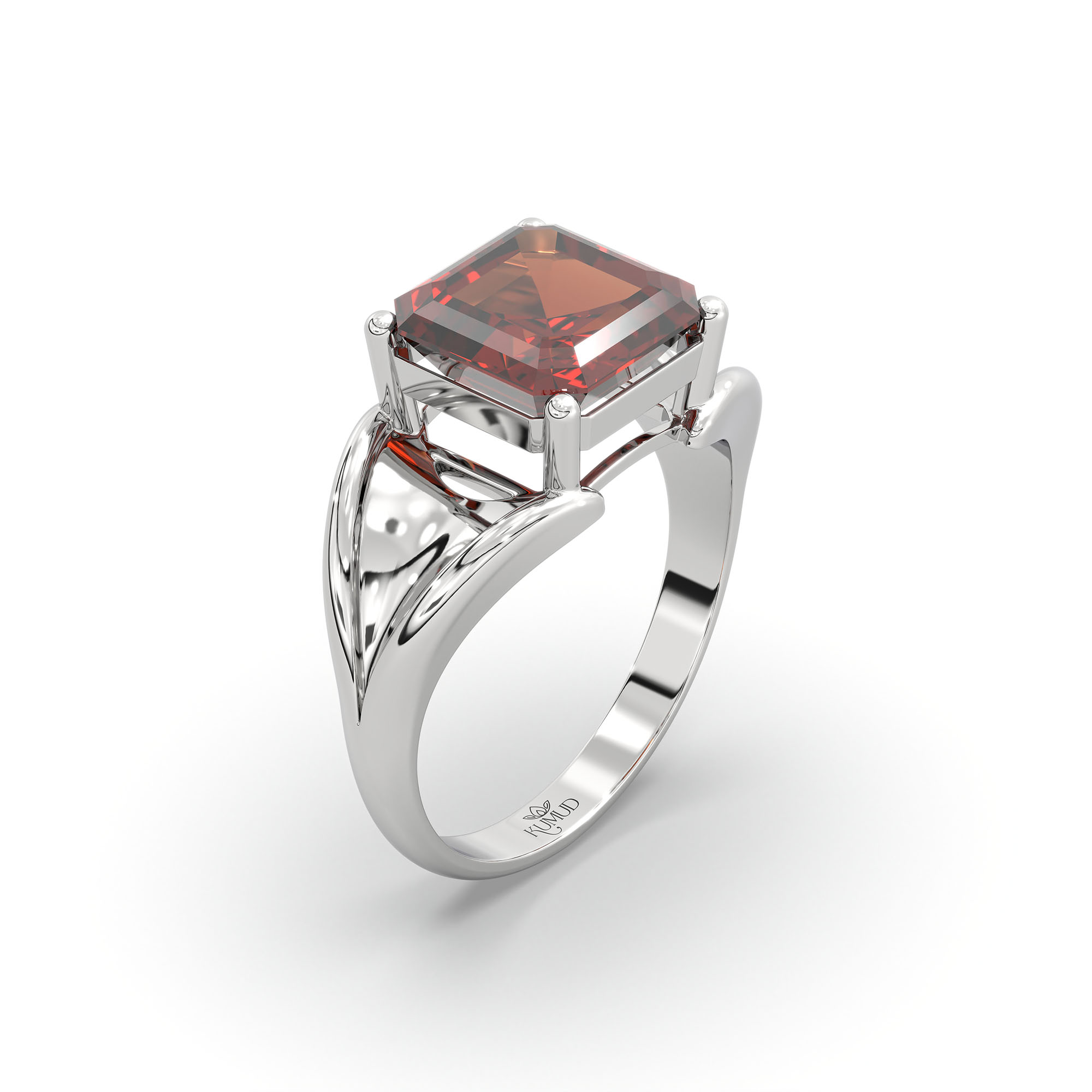 Hessonite (Gomed) Ring in 925 Sterling Silver – Cushion 8 mm, Prong Setting, 6 g (Design K15-3) thumbnail