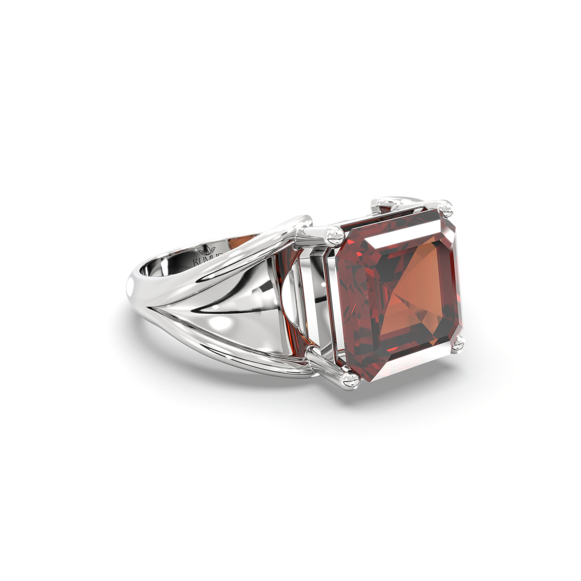 Hessonite (Gomed) Ring in 925 Sterling Silver – Cushion 8 mm, Prong Setting, 6 g (Design K15-3) thumbnail