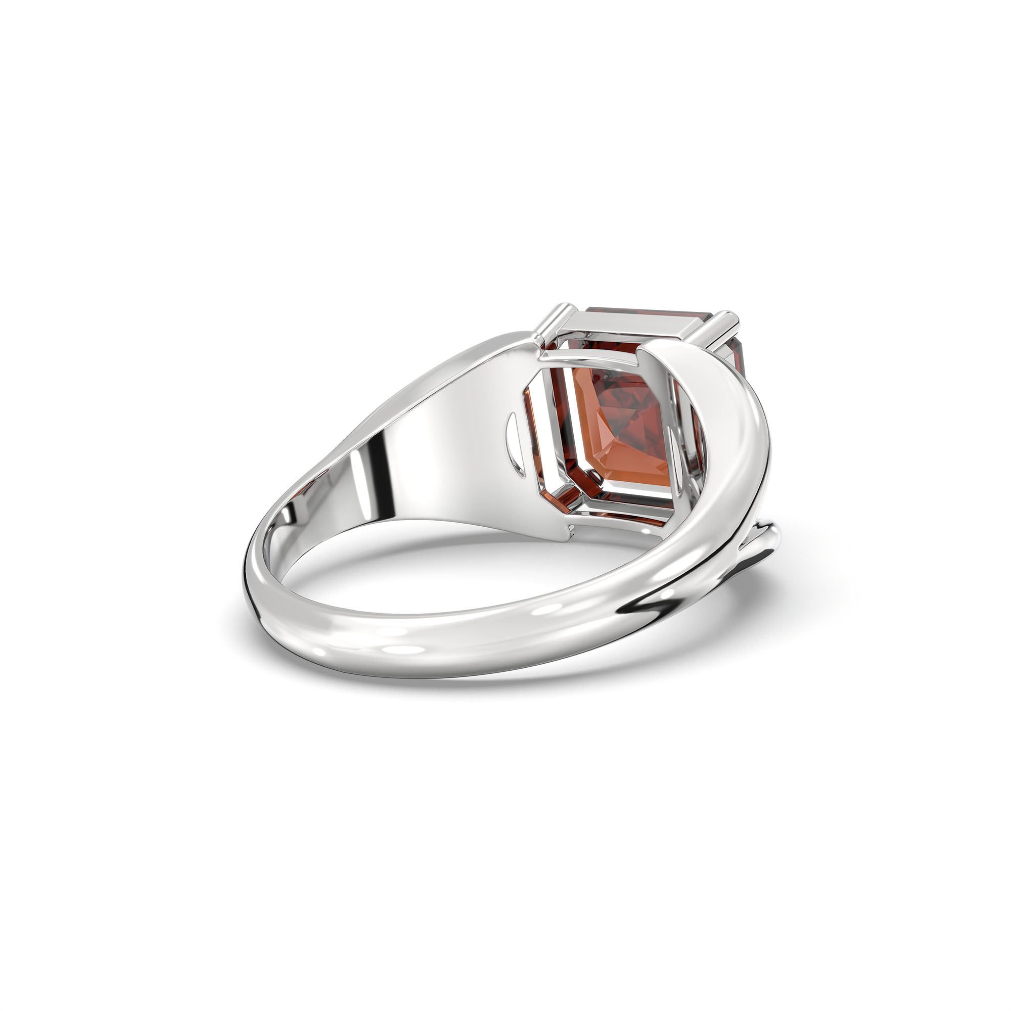 Hessonite (Gomed) Ring in 18K White Gold – Cushion 8 mm, Prong Setting, 6 g (Design K15-3) thumbnail