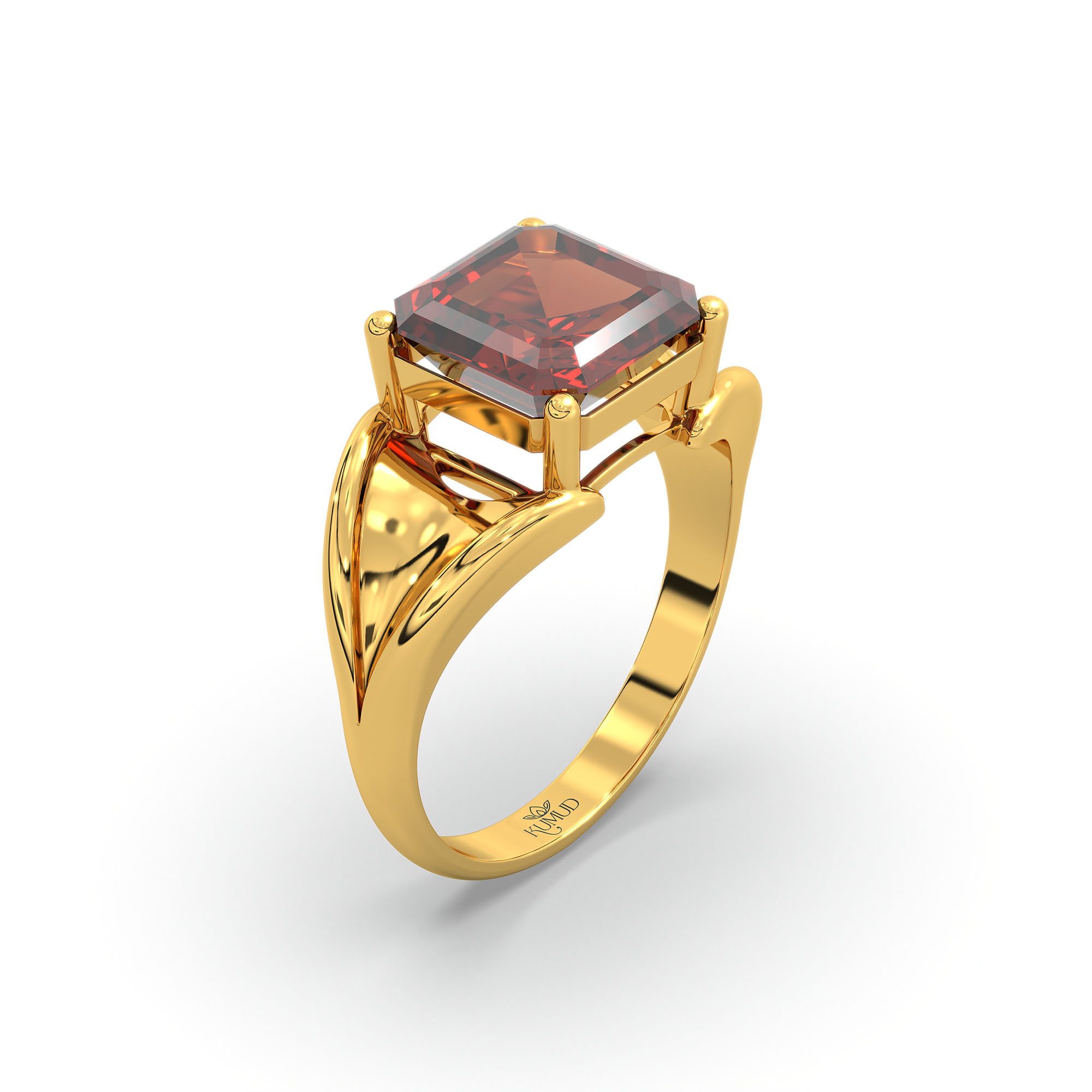 Hessonite (Gomed) Ring in 22K Yellow Gold – Cushion 8 mm, Prong Setting, 6 g (Design K15-3) thumbnail
